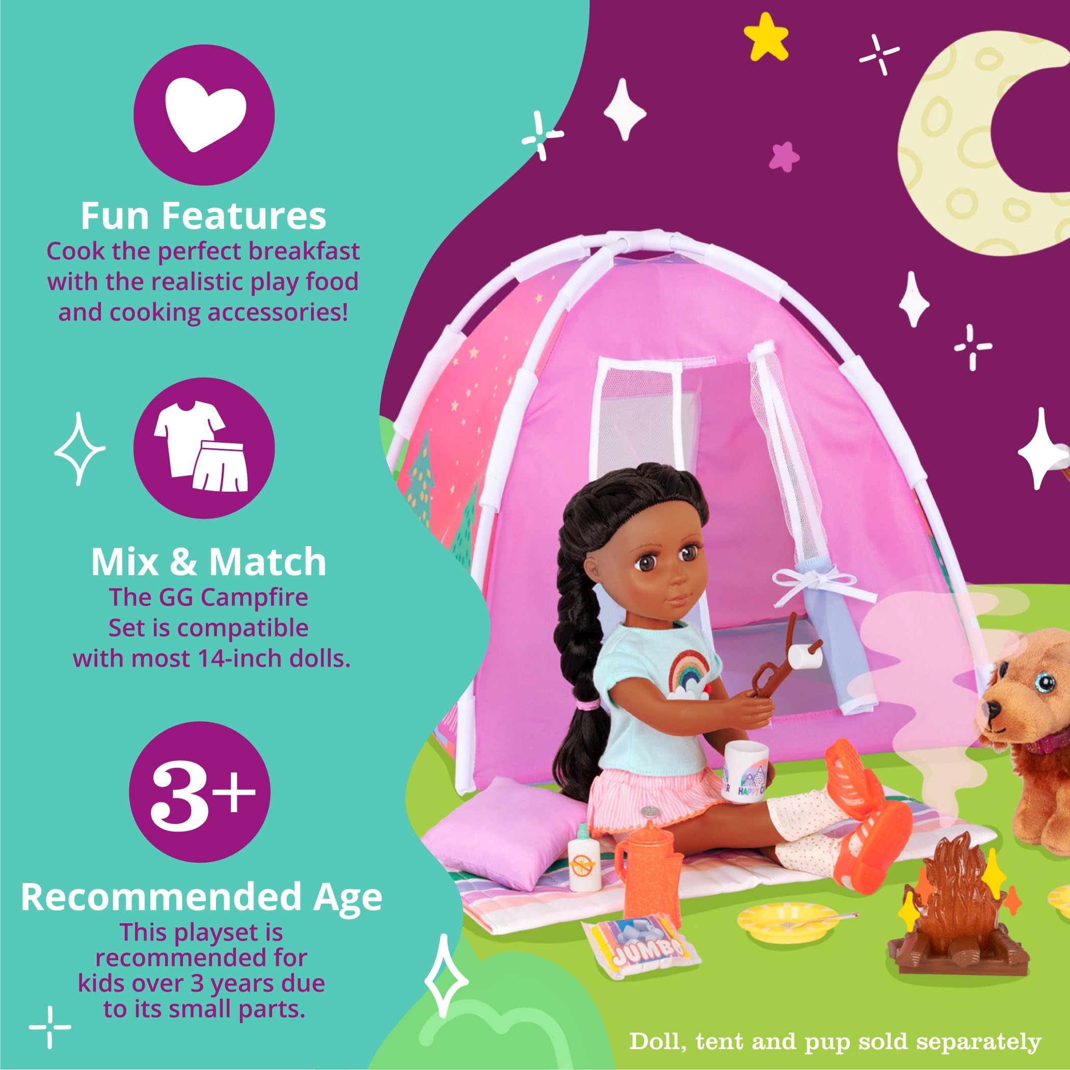 Glitter Girls Campfire & Portable BBQ Grill Playset with Marshmallows, Toasting Sticks & Play Food - 14-inch Doll Accessories for Kids Ages 3+ - Perfect for Indoor/Outdoor Pretend Play, Birthday Gifts & Role-Playing Games
