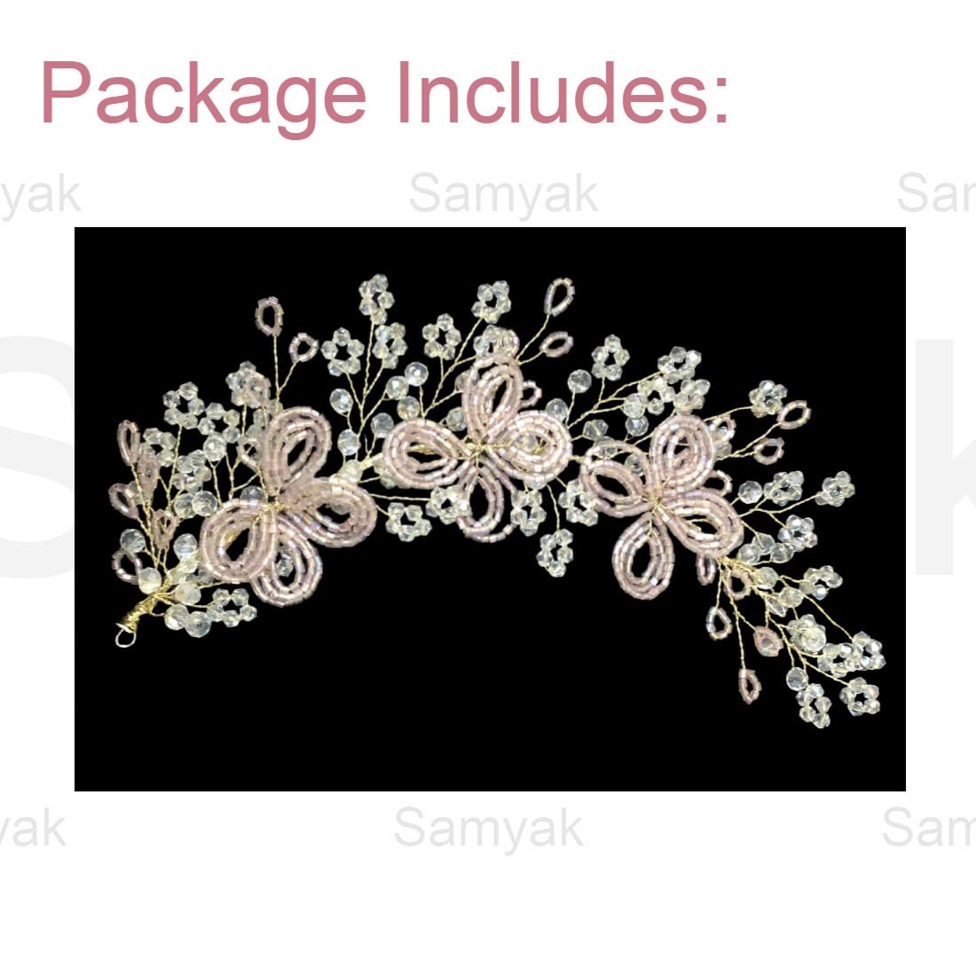 Samyak Crystal Bridal Hair Tiara - 3 Flower Beaded Headband with Vine Design for Wedding, Bridesmaid, and Bun Decoration | Elegant Hair Accessories for Brides, Prom, and Special Occasions