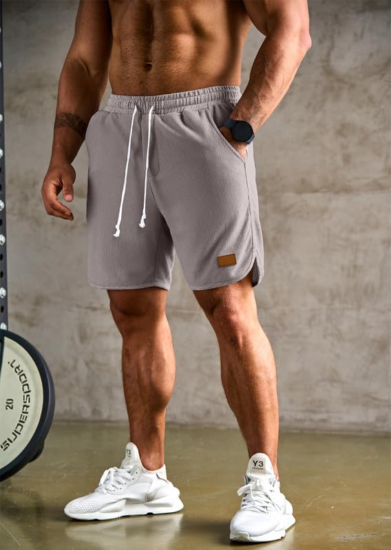 JMIERR Men's Athletic Shorts - Elastic Waist with Drawstring, Stretch Waffle Fabric for Running, Gym Workout, Beach & Casual Wear - Breathable Sweat Shorts for Sports & Outdoor Activities
