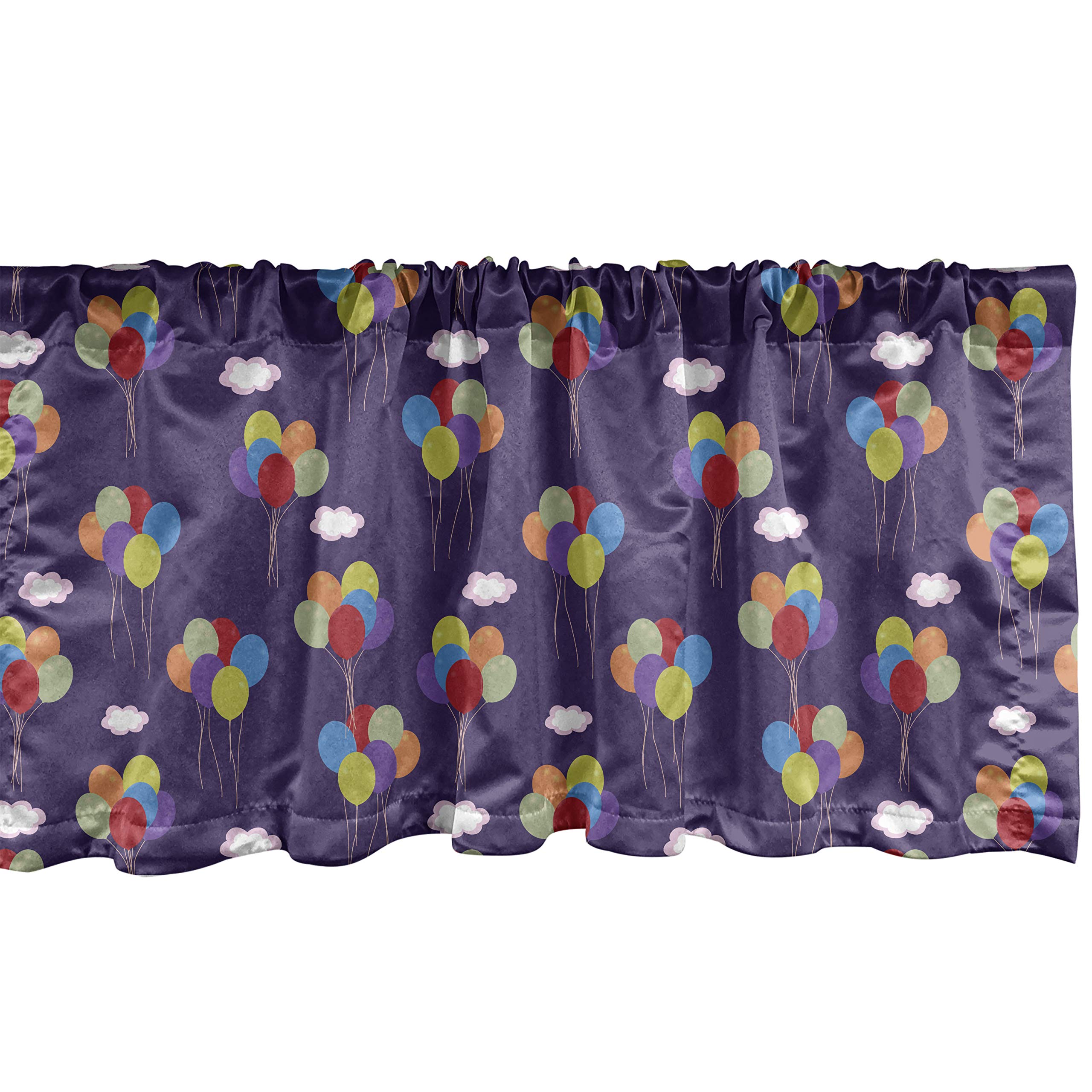 Ambesonne Balloons Window Valance - Colorful Balloons & Clouds Design for Birthday & Party Decor - Kitchen & Bedroom Curtain Valance with Rod Pocket - 54x18 Inches - Blue Violet - Perfect for Birthday Parties, Baby Showers & Home Decor