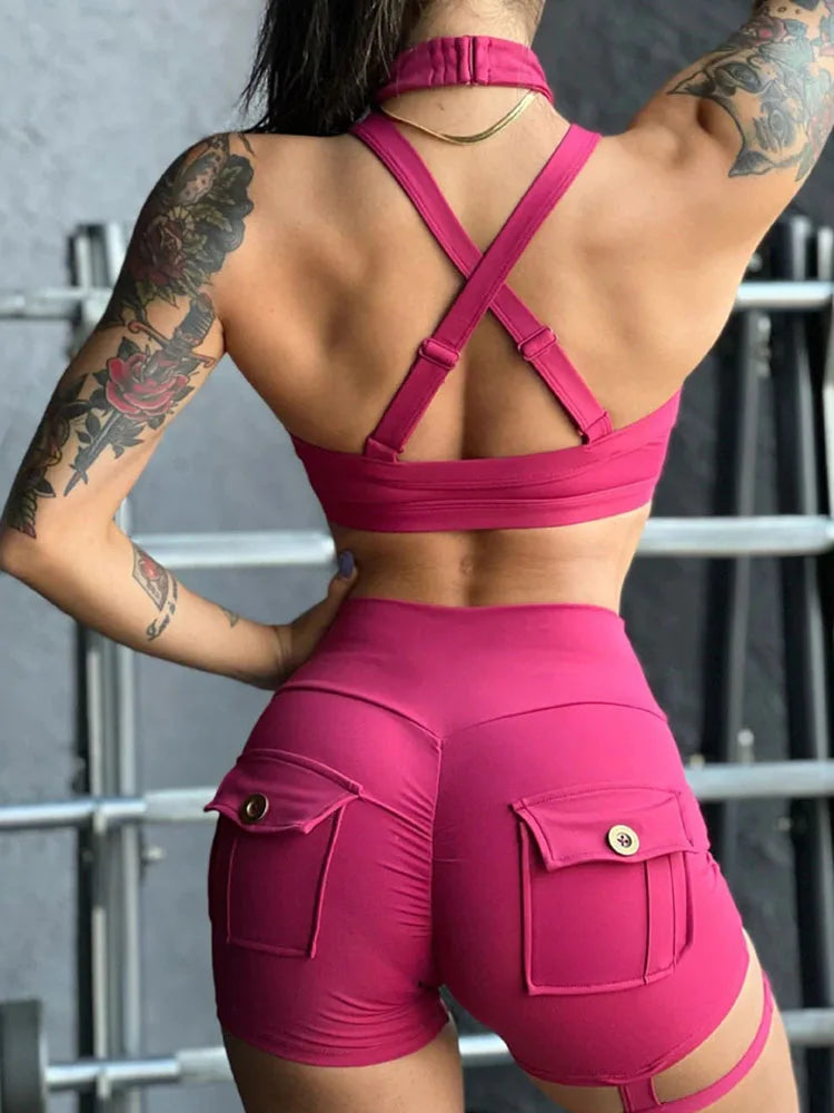 SALSPOR 2PCS Women's Sports Bra - Sexy Backless Gym Top, Shockproof Running Bra for High-Impact Workouts, Yoga & Fitness Training