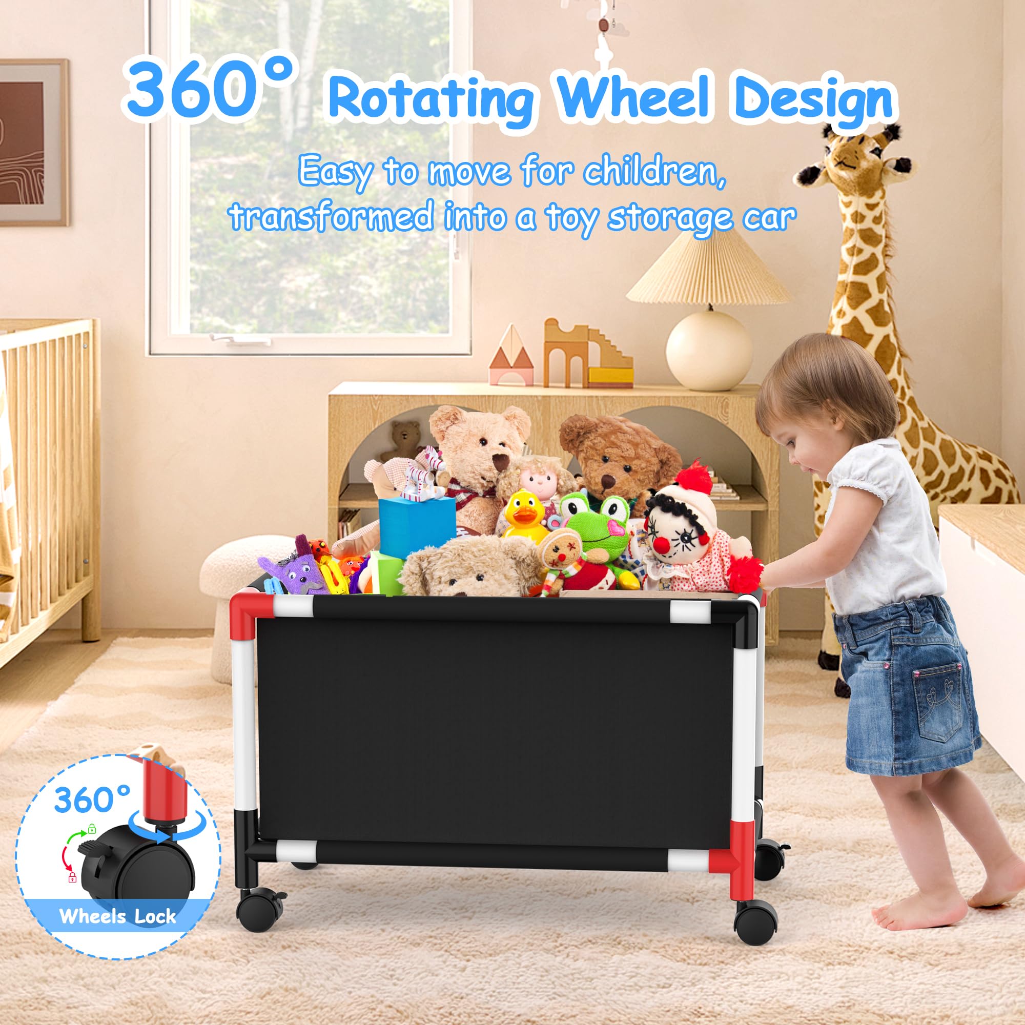 Extra Large Toy Storage Box with 360° Wheels - 120L Kids Toy Organizer Chest for Boys & Girls - Durable Oxford Fabric & Mesh Toy Box for Bedroom, Livingroom, Playroom - 28.4 x 15.4 x 19 Inches - Perfect for Organizing Stuffed Animals, LEGOs, Dolls & Kids Toys