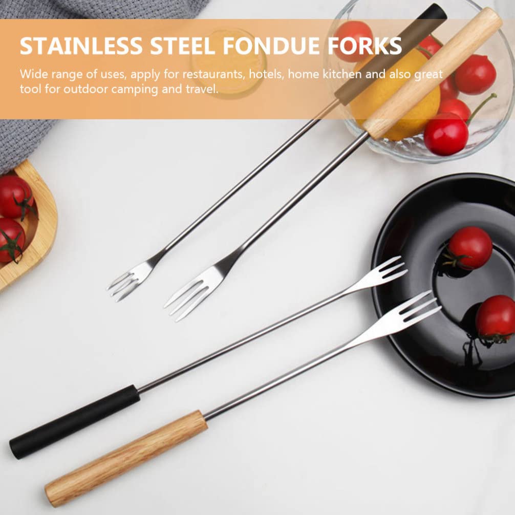 12-Piece Stainless Steel Fondue Forks Set with Wooden Handle - Chocolate & Cheese Fondue Forks, Chocolate Dipping Forks for Chocolate Fountain - Perfect for Parties, Dessert Buffets & Family Gatherings