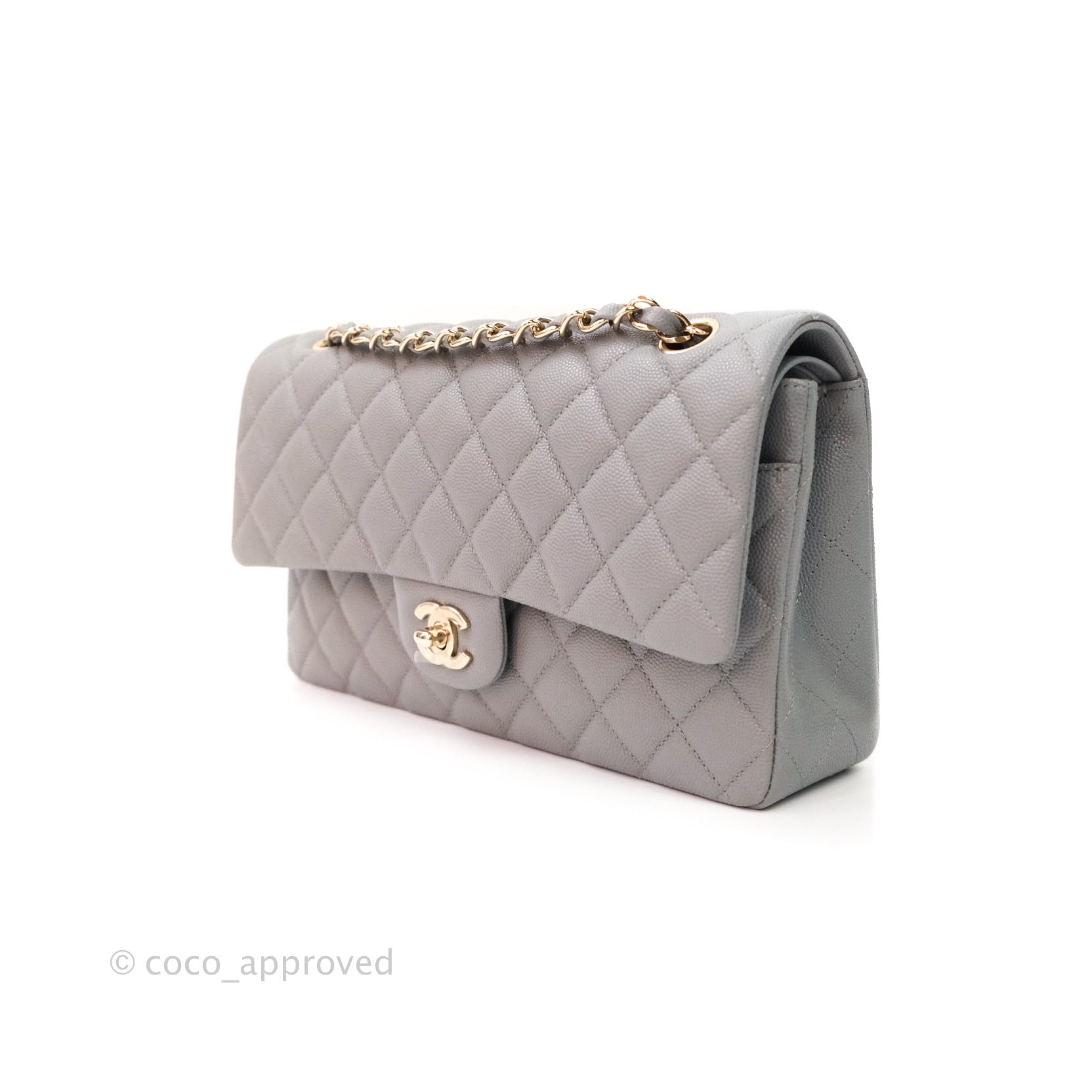 Chanel Classic Medium Double Flap Bag in Grey Caviar Leather with Gold Hardware - Perfect for Work, Date Night & Special Occasions