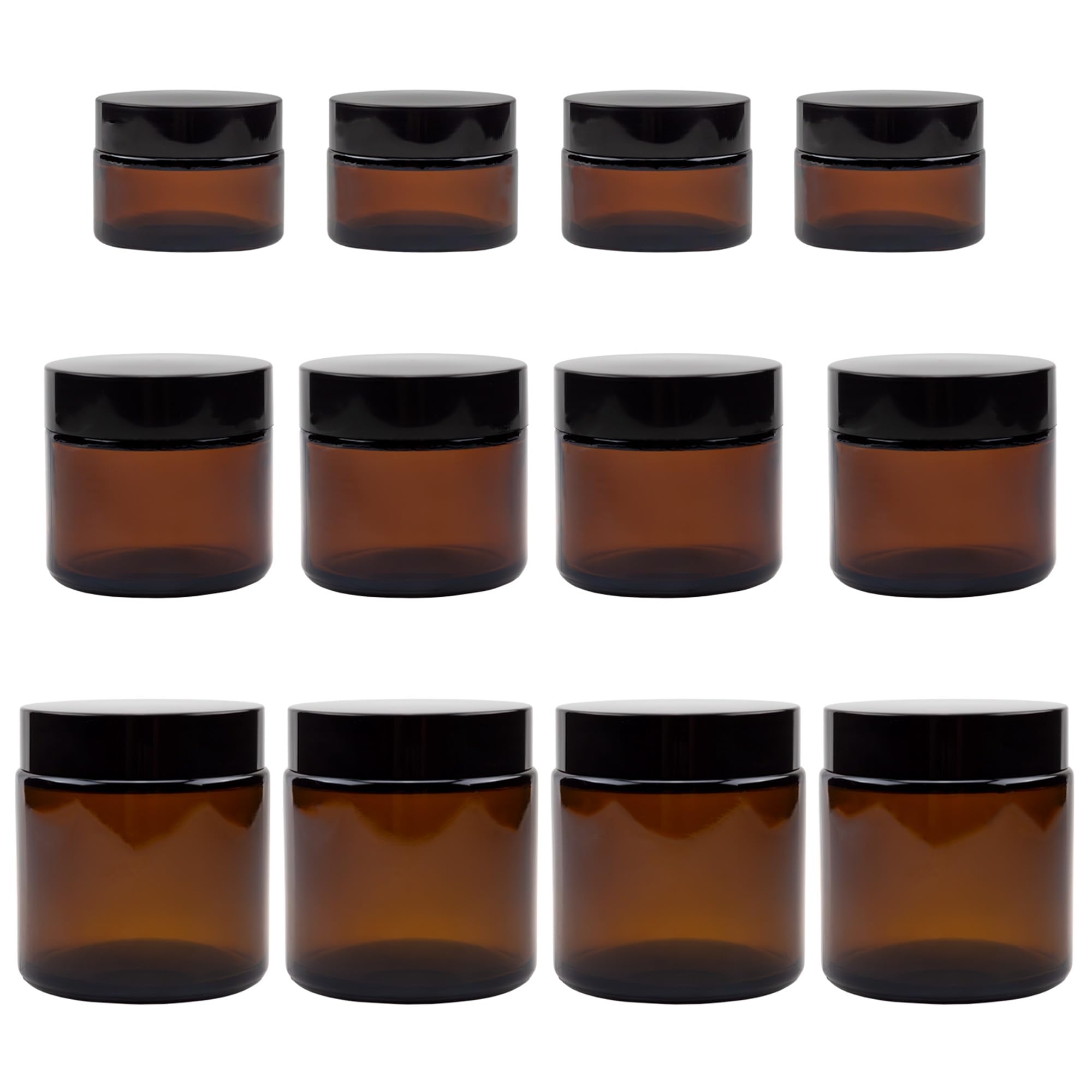 Cornucopia Brands 1, 2 & 4-Ounce Amber Glass Straight Sided Jars (Combo Pack of 12) - Perfect for DIY Cosmetics, Lotions, Body Scrubs, Balms & Skincare Products | Ideal for Home Spa, Gift Packaging & Small Business Storage
