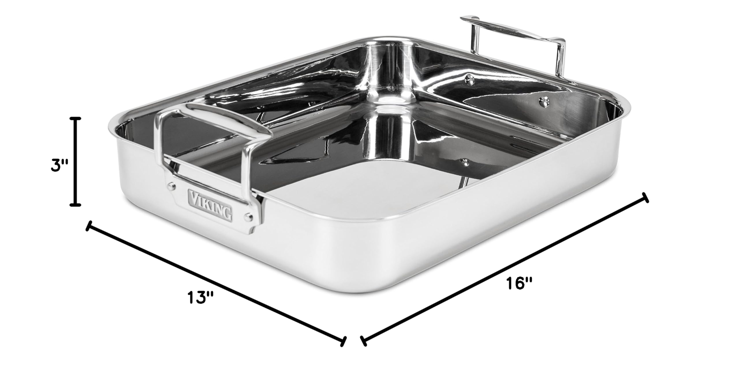 Viking 3-Ply Stainless Steel Roasting Pan with Non-Stick Rack - 16 x 13 Inch Oven Safe Cookware for Turkey, Chicken & Meat - Dishwasher Safe, Induction Compatible - Perfect for Holiday Dinners, Family Gatherings & Meal Prep