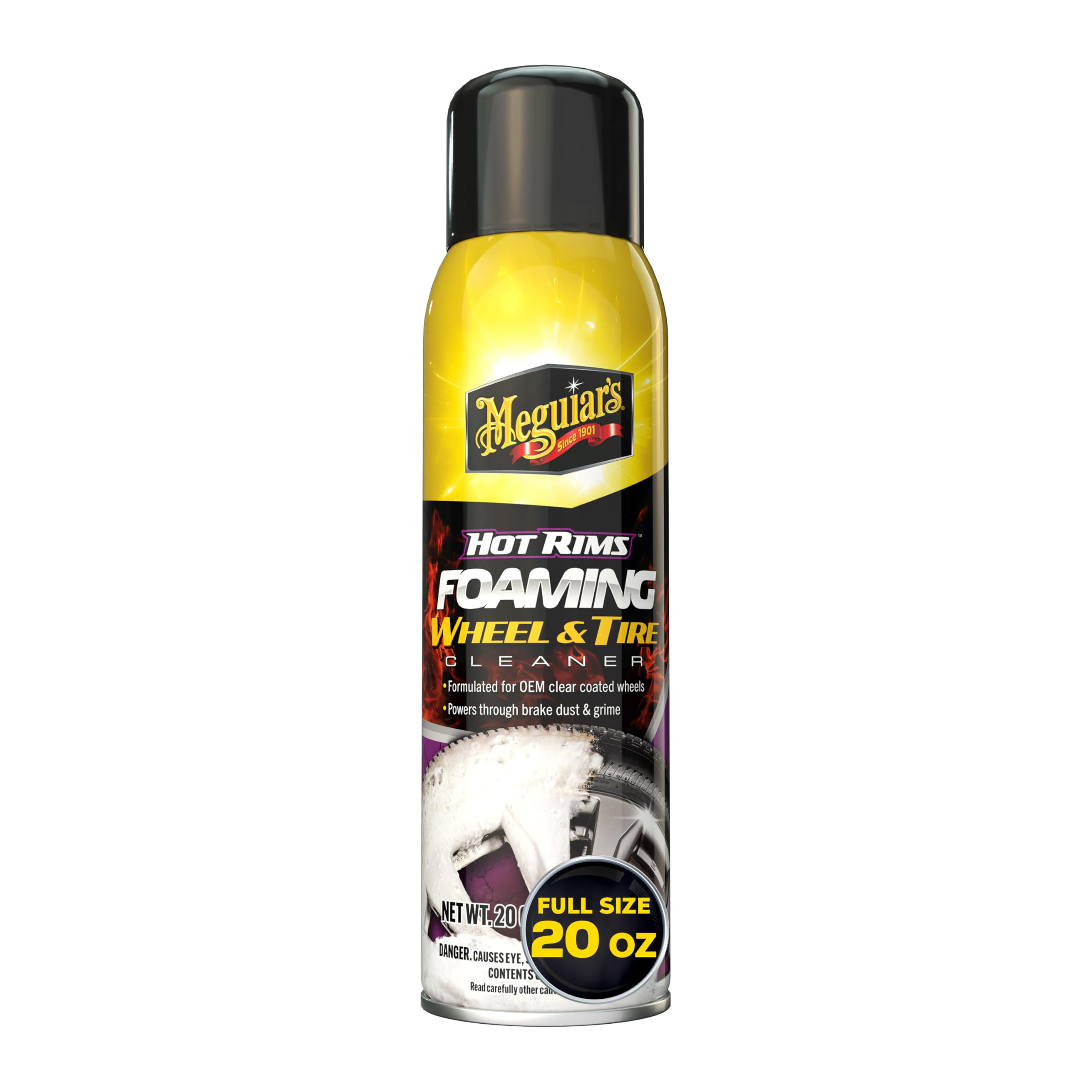 Meguiar's Hot Rims Foaming Wheel & Tire Cleaner - 20 Oz Powerful Brake Dust Remover for OEM Clear Coated Wheels | All-in-One Wheel & Tire Cleaner | Perfect for Car Detailing, Auto Wash & Vehicle Maintenance
