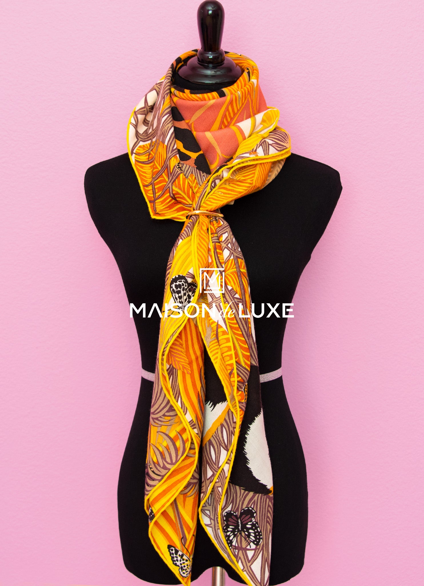 Luxury Hermes Jaguar Quetzal Yellow Cashmere Shawl Scarf 140 GM - Perfect for Gifts, Parties & Winter Fashion Accessories
