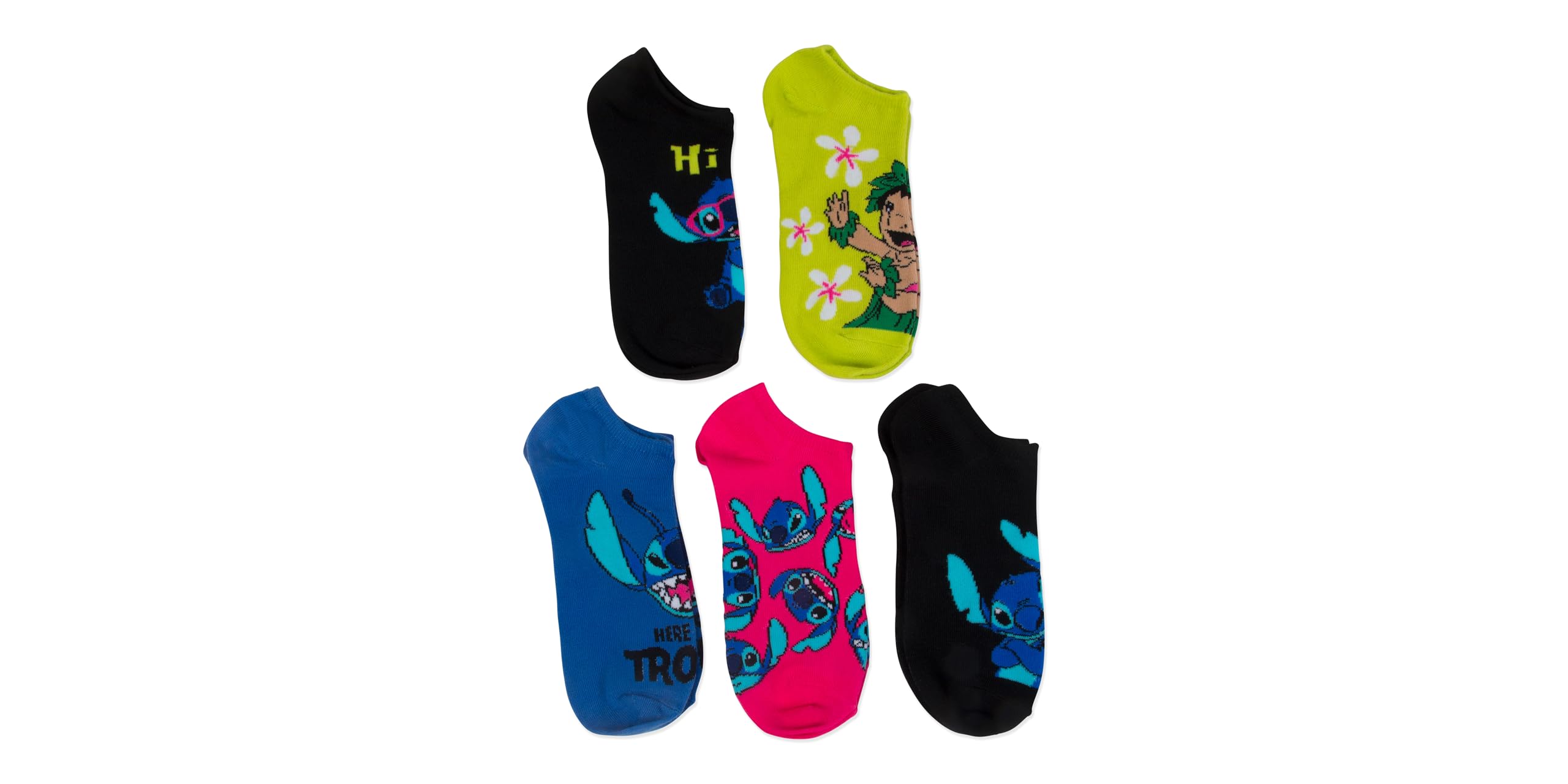 Disney Women's Lilo & Stitch 5-Pack No-Show Socks - Cute Cartoon Ankle Socks for Casual Wear, Sneakers & Everyday Comfort