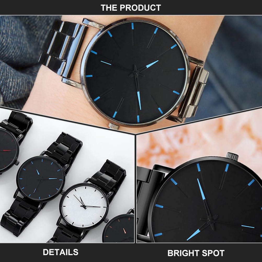 Ultra-Thin Stainless Steel Men's Watch - Black & Blue Casual Business Chronograph with Metal Strap | Waterproof Dress Watch for Office, Dating & Everyday Wear