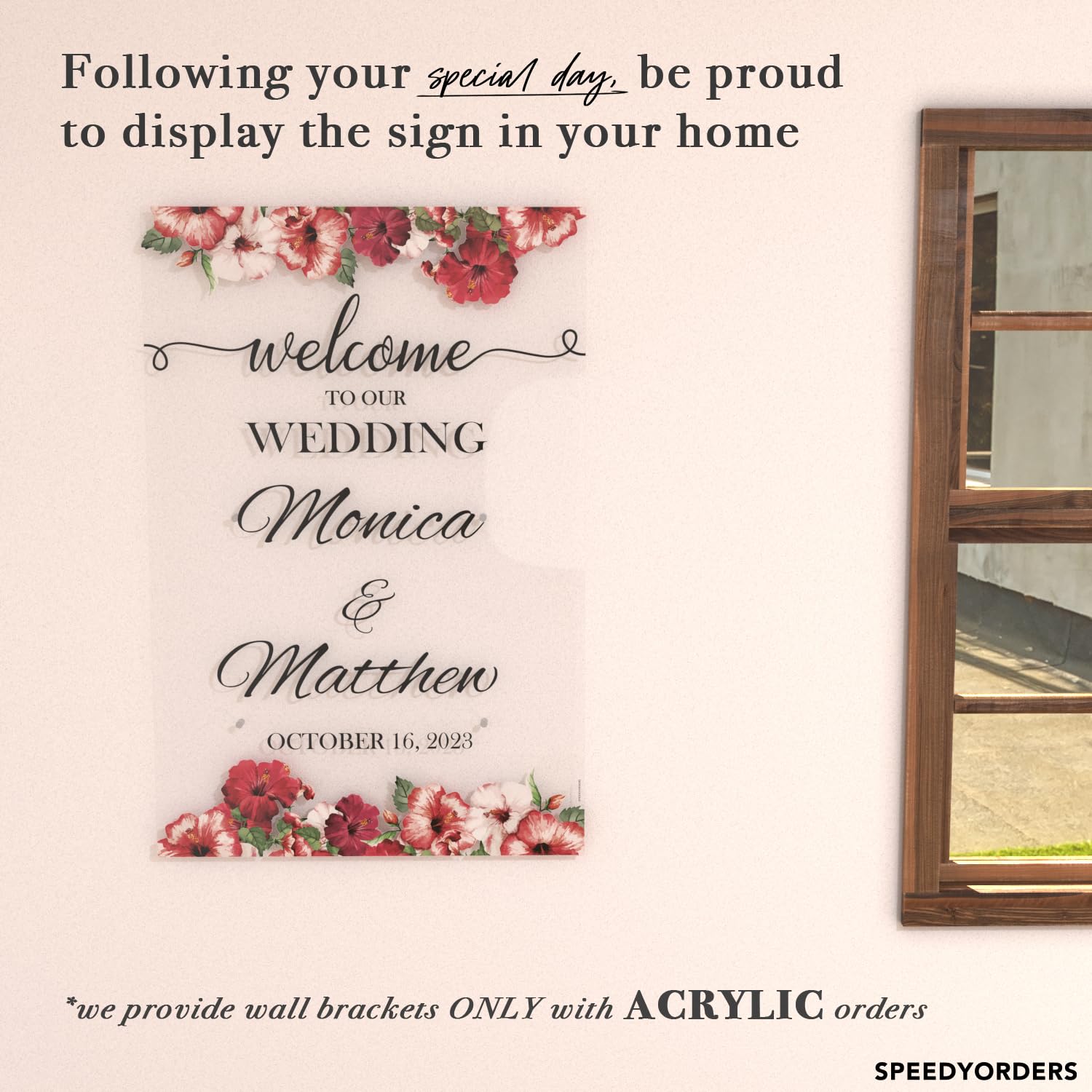 Custom Floral Welcome Wedding Sign - Personalized Acrylic Wedding Reception Banner - 'To Our Wedding' Sign for Bride & Groom (10