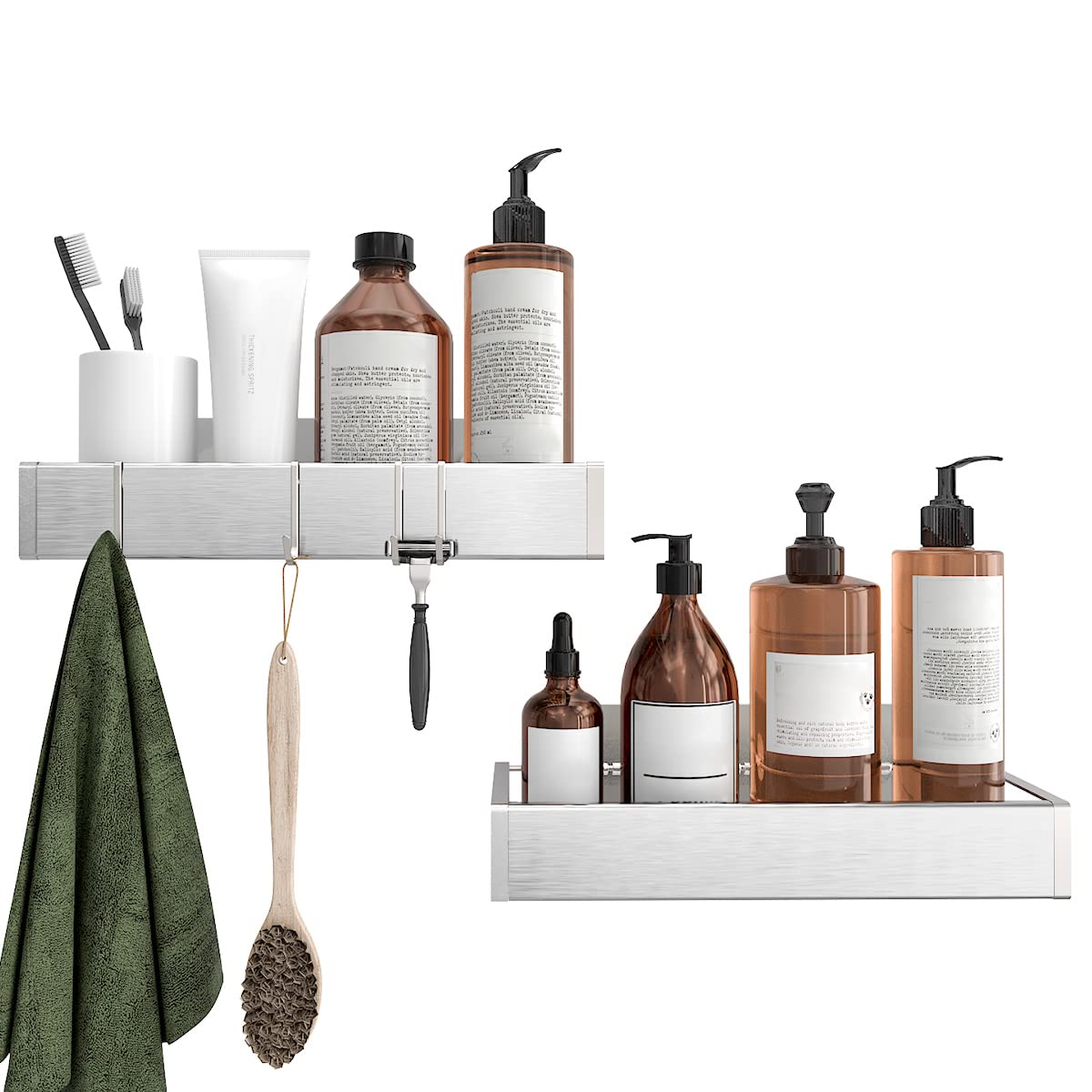 Stainless Steel Rustproof Shower Caddy with Hooks - No Drill Removable Bathroom Organizer Shelf for Shampoo, Sponge & Toiletries Storage | Perfect for Small Bathrooms, Apartments & Dorm Showers (Silver)