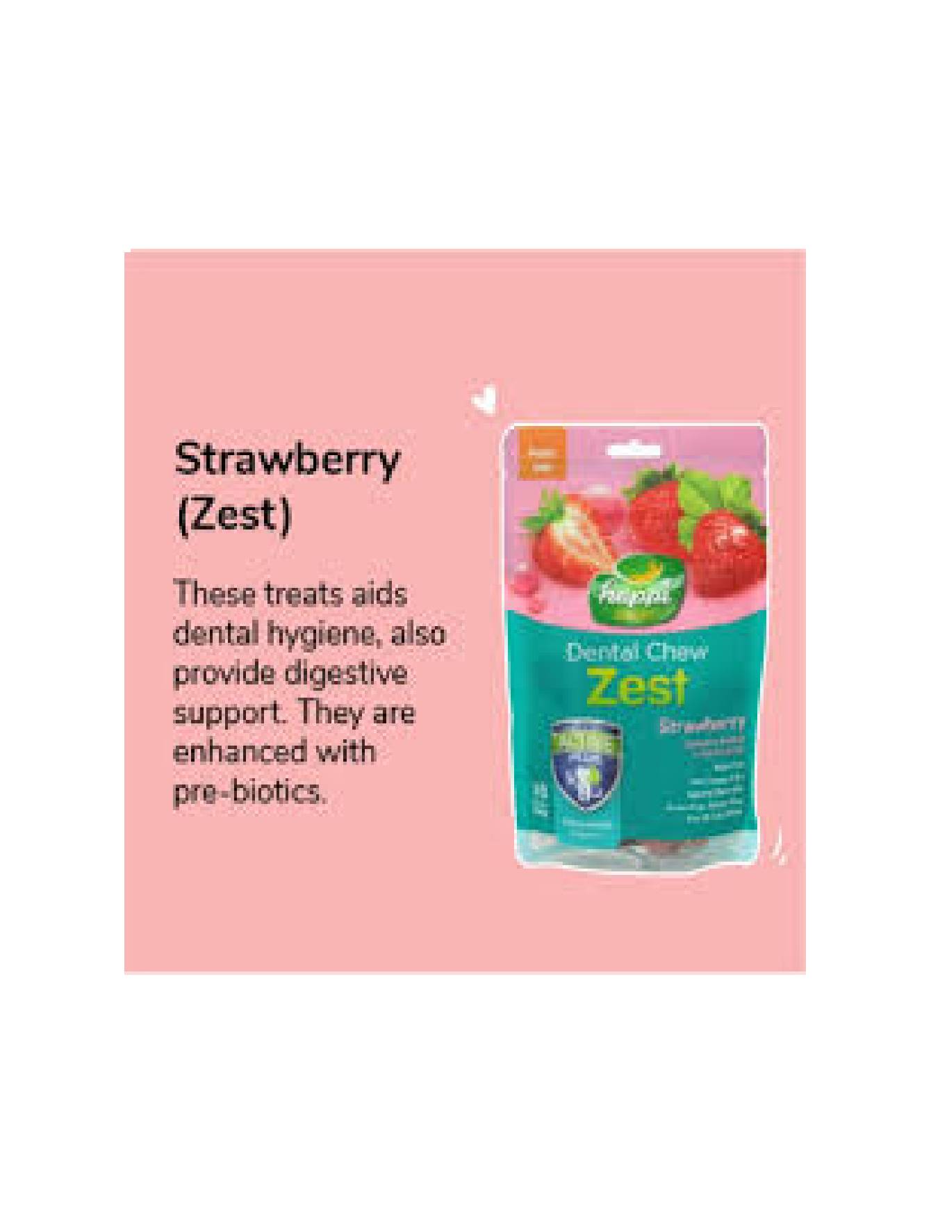Happi Doggy Dental Chew Zest Petite Strawberry Flavor 150g - Natural Dog Teeth Cleaning Treats for Small Dogs, Freshens Breath & Reduces Plaque - Perfect for Daily Oral Care & Training Rewards