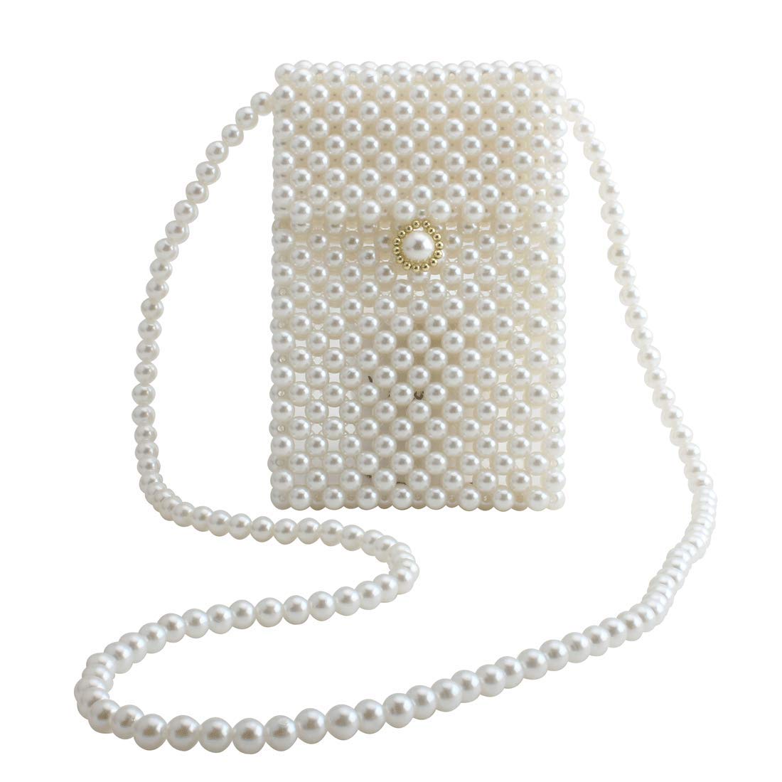 LETODE Women's Vintage Pearl Shoulder Bag - Handmade Woven Pearl Crossbody Purse with Phone Pocket, Clear Transparent Clutch for Party, Wedding & Evening Events