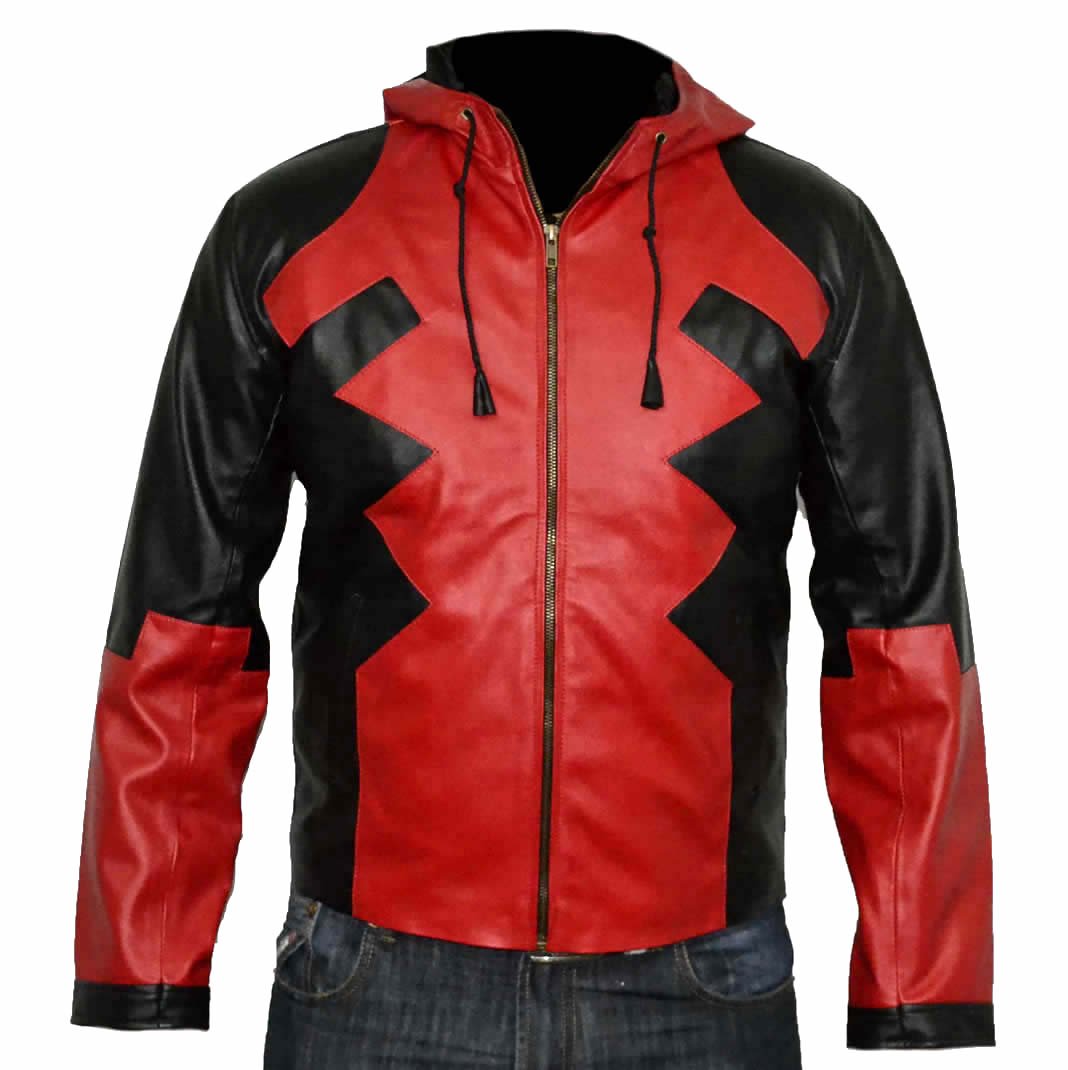 Men's Deadpool Hoodie Leather Jacket - Superhero Cosplay Costume & Casual Streetwear for Halloween, Comic Con, and Everyday Wear