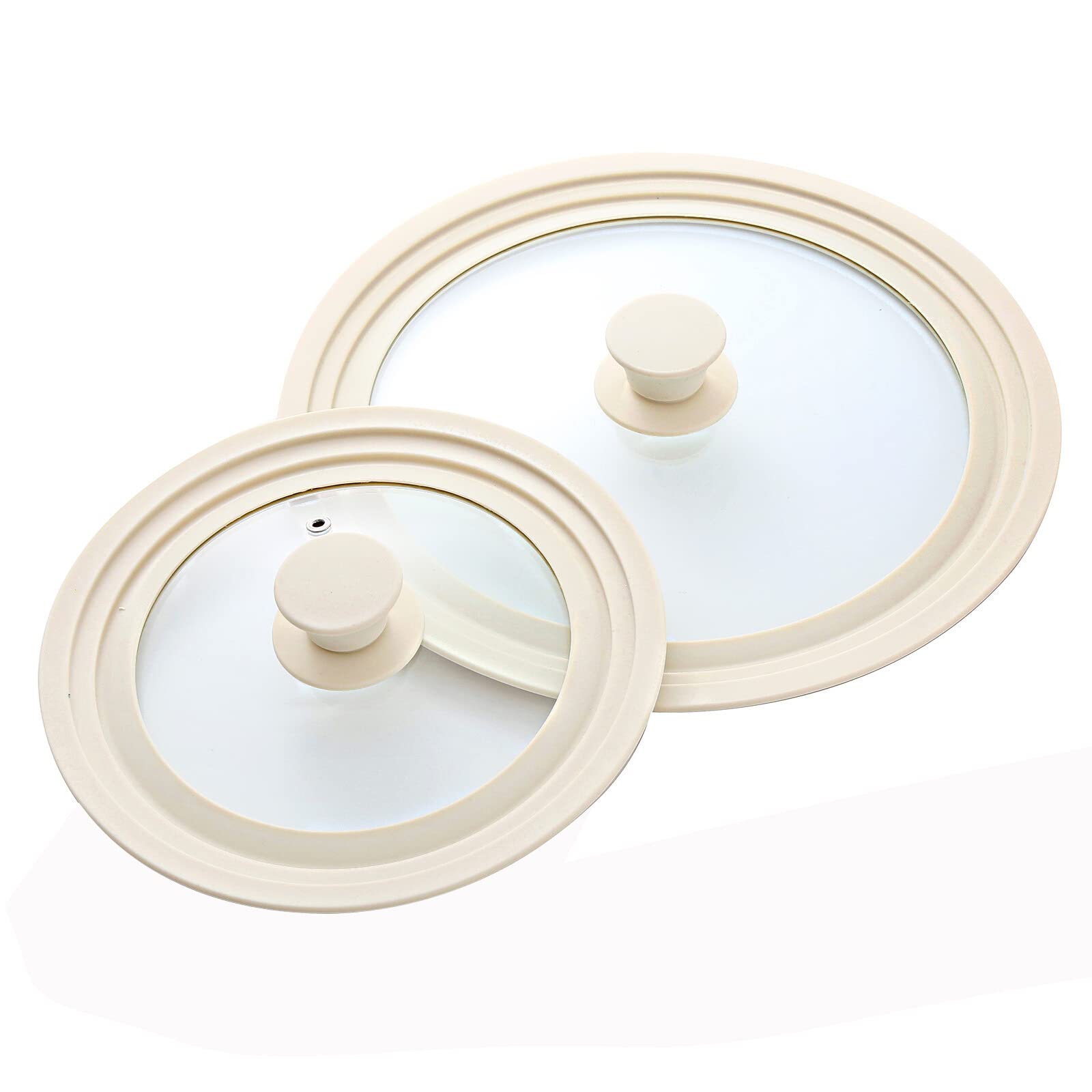J&C LIFE Universal Pot Lids Set of 2 - Heat Resistant Tempered Glass & Silicone Cover for 7-12 Inch Pans, Skillets & Cookware - Dishwasher Safe Replacement Lid for Frying, Boiling & Steaming - Perfect for Kitchen, Camping & RV Cooking