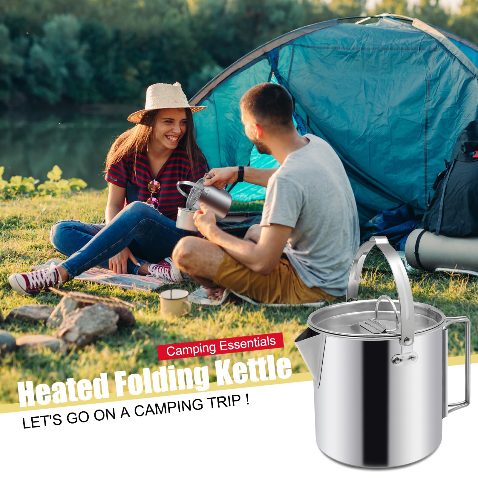 Portable 1.2L Camping Tea Kettle & Coffee Pot - Stainless Steel Outdoor Cooking Pot with Lid & Handle for Backpacking, Hiking, Picnics - Perfect for Boiling Water & Brewing Coffee in the Wilderness