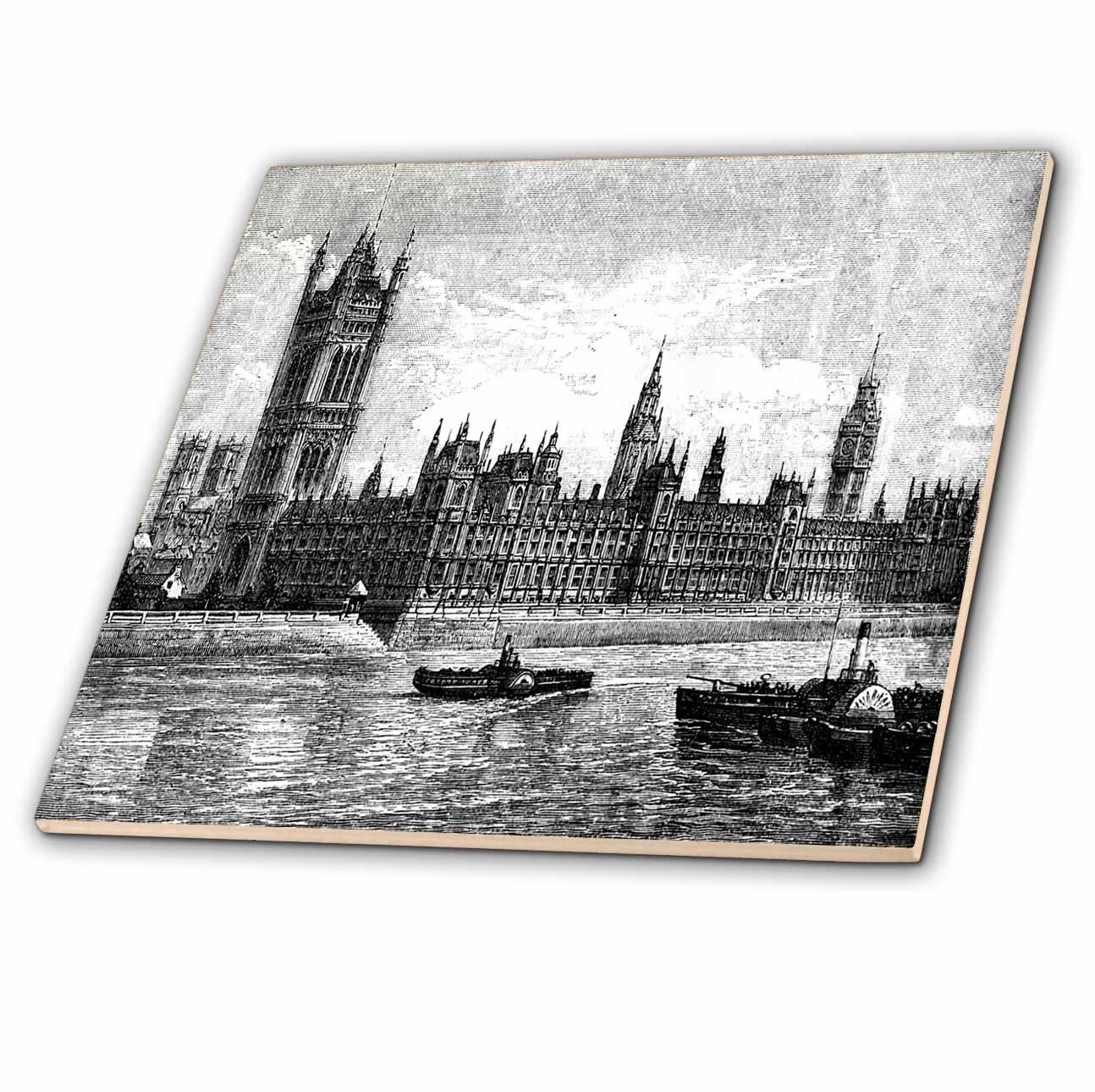 3dRose Famous London's Big Ben Black & White Ceramic Tile - 6 Inch Home Decor for Kitchen Backsplash, Bathroom Wall, or Coaster