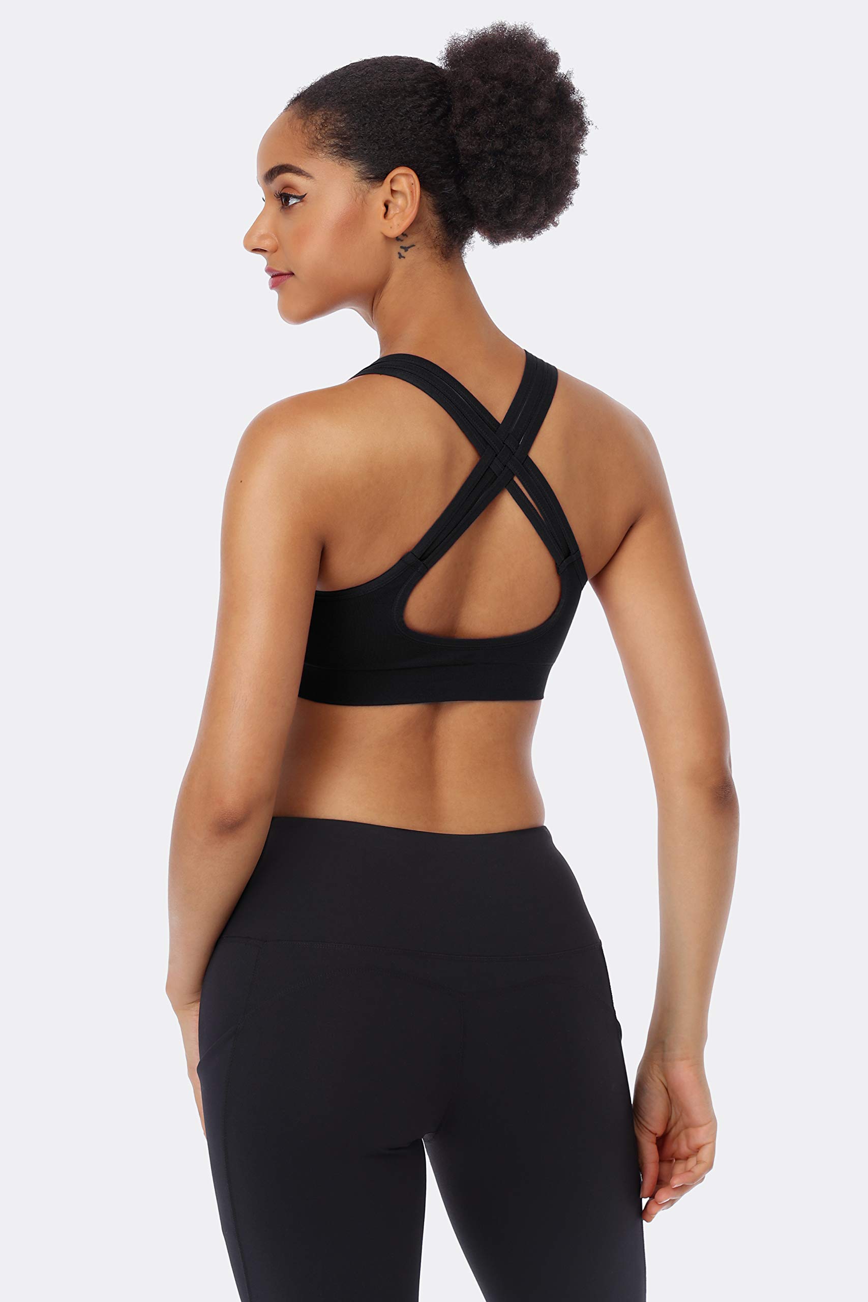 ANGOOL Women's Strappy Sports Bras - Medium Support Wirefree Yoga Bra for Running, Workout & Activewear | Comfortable & Breathable for Gym, Yoga & Fitness