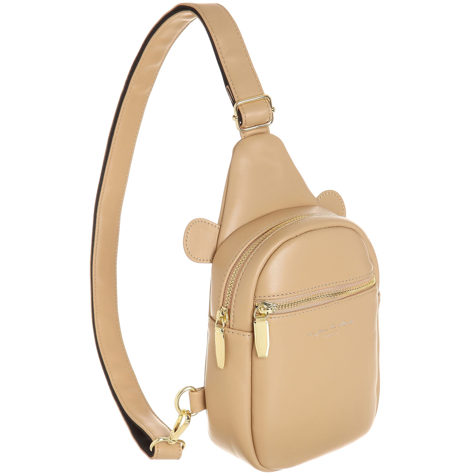 INICAT Women's Small Leather Crossbody Sling Bag - Khaki Fanny Pack for Travel, Daily Essentials & Outdoor Activities | Compact Purse for Phone, Wallet & Keys