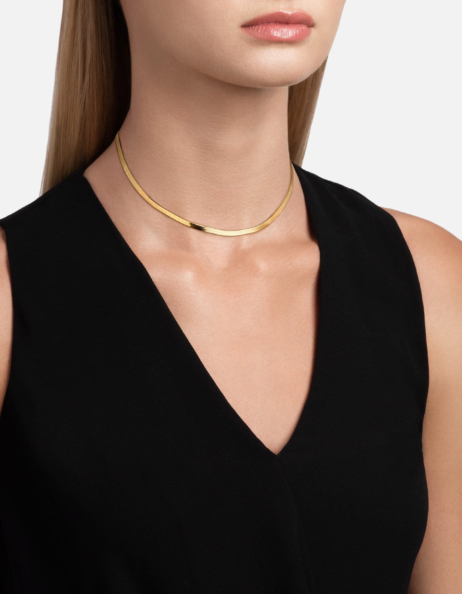 3mm Herringbone Choker Necklace - 14K Gold Vermeil Plated Elegant Chain - Perfect for Date Night, Wedding & Special Occasions