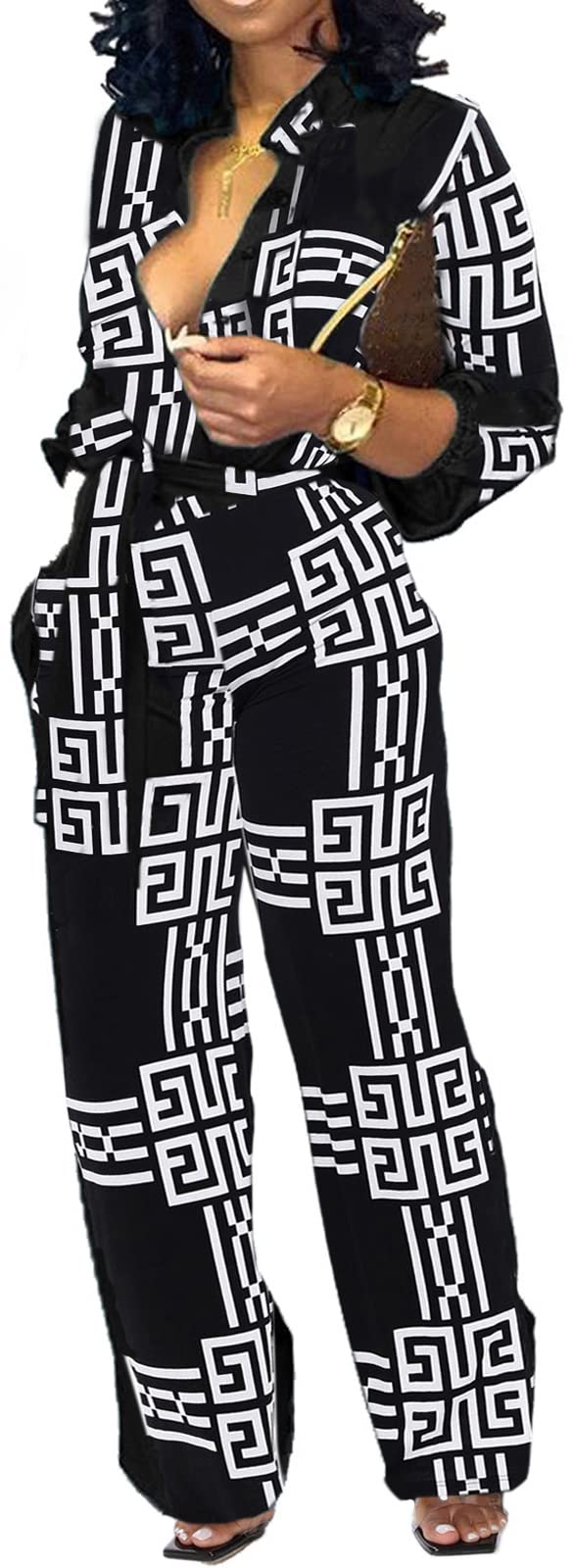 Elegant Women's V-Neck Long Sleeve Jumpsuit - Business Casual & Clubwear Romper with Straight Leg Pants | Perfect for Office, Night Out & Special Occasions