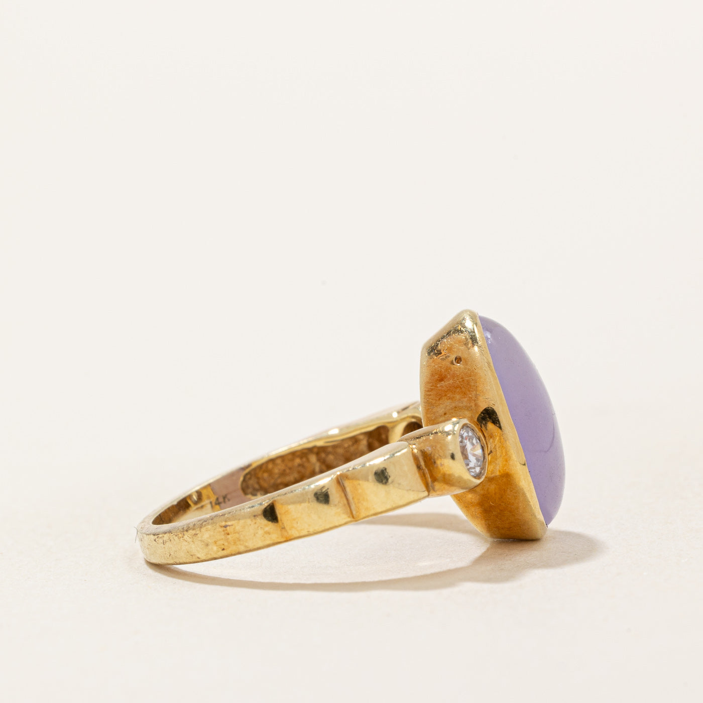 Lavender Jade and Diamond Cocktail Ring - 3.70ct Natural Stone with 0.20ctw Diamonds - Size 5 - Elegant Statement Jewelry for Evening Parties and Special Occasions
