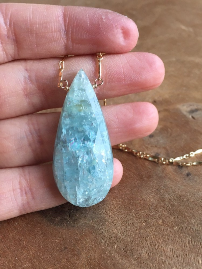 Stunning Large Aquamarine Statement Necklace - March Birthstone Jewelry in Gold Fill for Women | Perfect for Weddings, Parties & Special Occasions