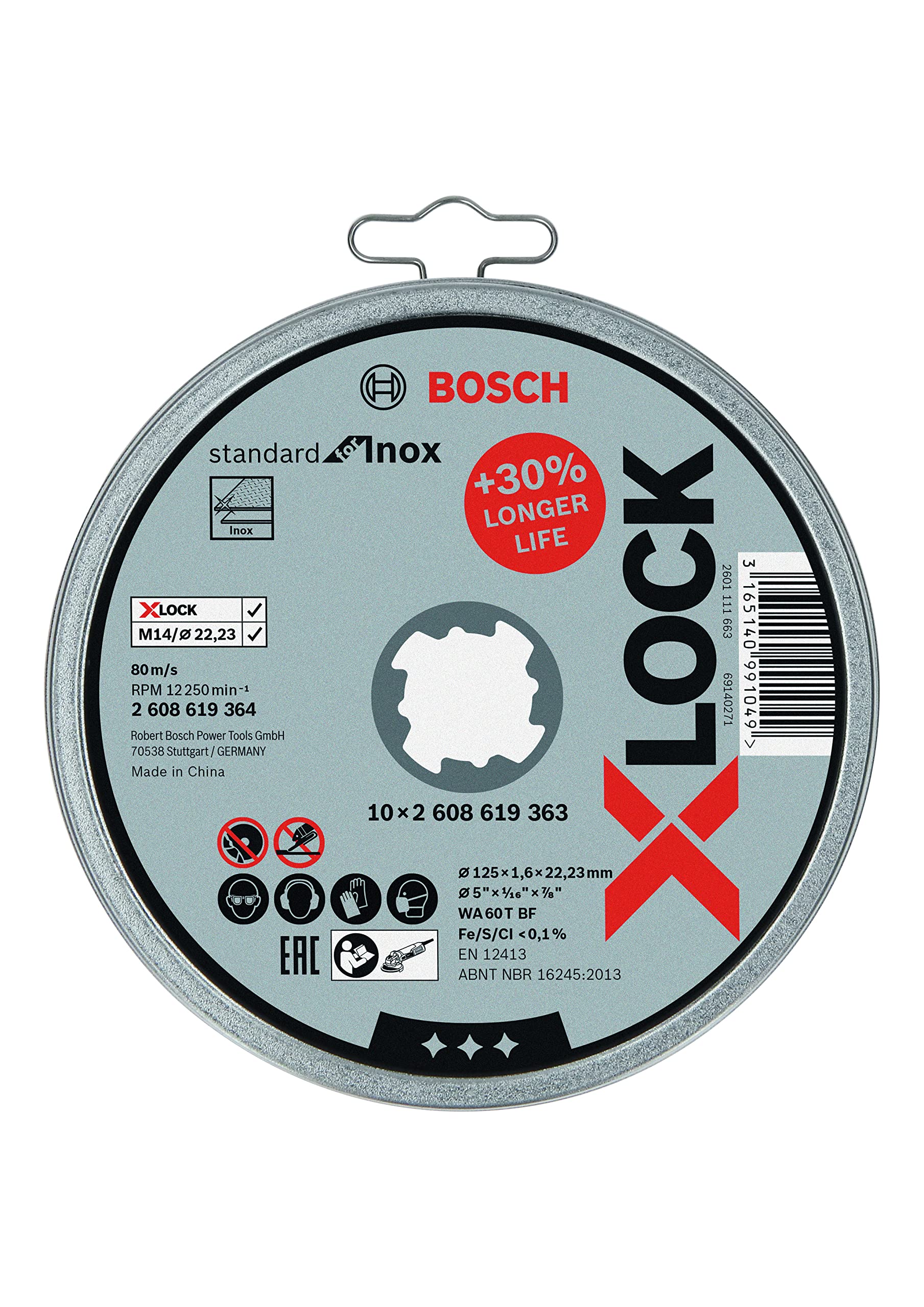 Bosch WA 60 T BF 125mm x 1.6mm X-LOCK Silicon Carbide Cutting Disc for Angle Grinder - Perfect for Metal, Stainless Steel & Stone Cutting in Construction & DIY Projects