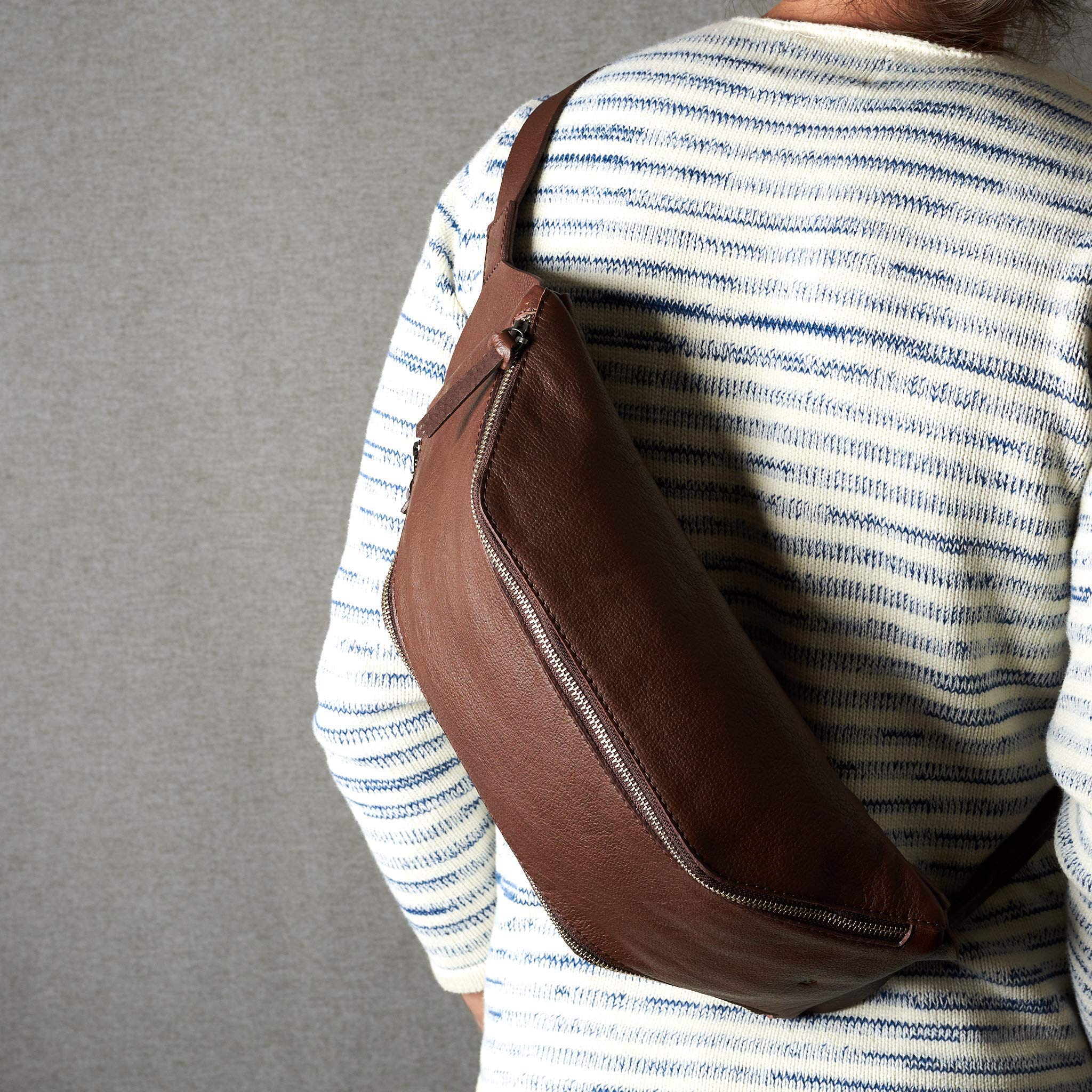 Brown Leather Sling Backpack for Men - Single Strap Shoulder Bag, Small Daypack for Everyday Carry | Perfect for Street Fashion, Festivals & Travel | Durable Crossbody Messenger Bag Gift Idea