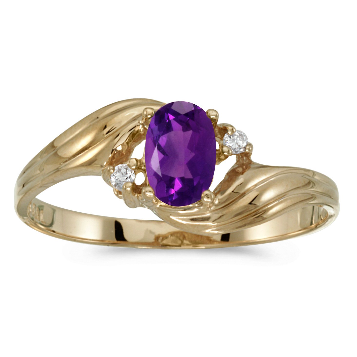 14K Yellow Gold Oval Amethyst and Diamond Ring for Women - Elegant Purple Gemstone Engagement, Wedding, or Anniversary Jewelry Gift