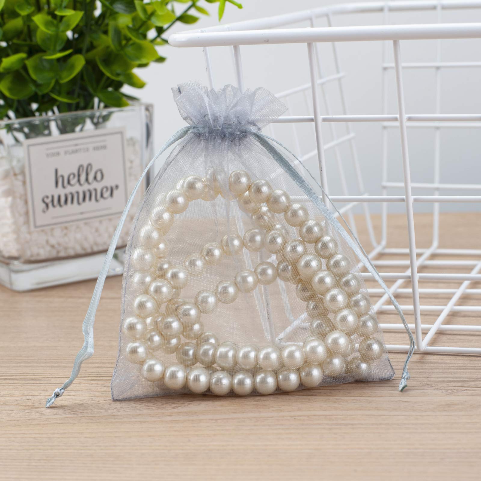 100-Piece 4x6 Inch Grey Organza Gift Bags - Elegant Wedding Favors, Party Supplies, Jewelry Pouches & Soap Sachets for Bridal Showers, Baby Showers, Birthdays & Holiday Gifting