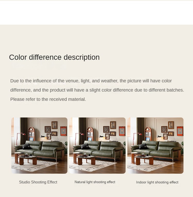Premium Black Walnut Solid Wood Italian Leather Sofa - Modern Luxury Living Room Furniture for Home & Office Comfort