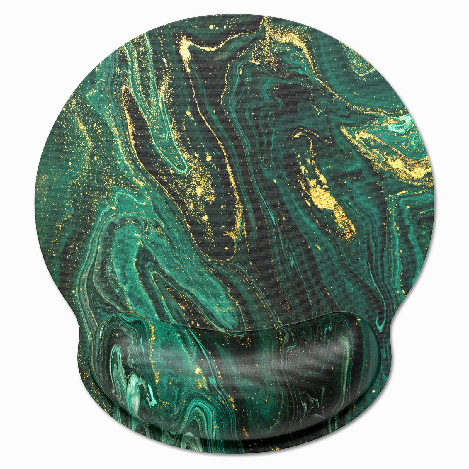 Ergonomic Mouse Pad with Memory Foam Wrist Rest - Cute Marble Style Gaming Mouse Mat for Wireless Mouse - Pain Relief Computer Mousepad for Laptop & Desk Work (Green Gold) | Perfect for Office, Gaming & Home Use