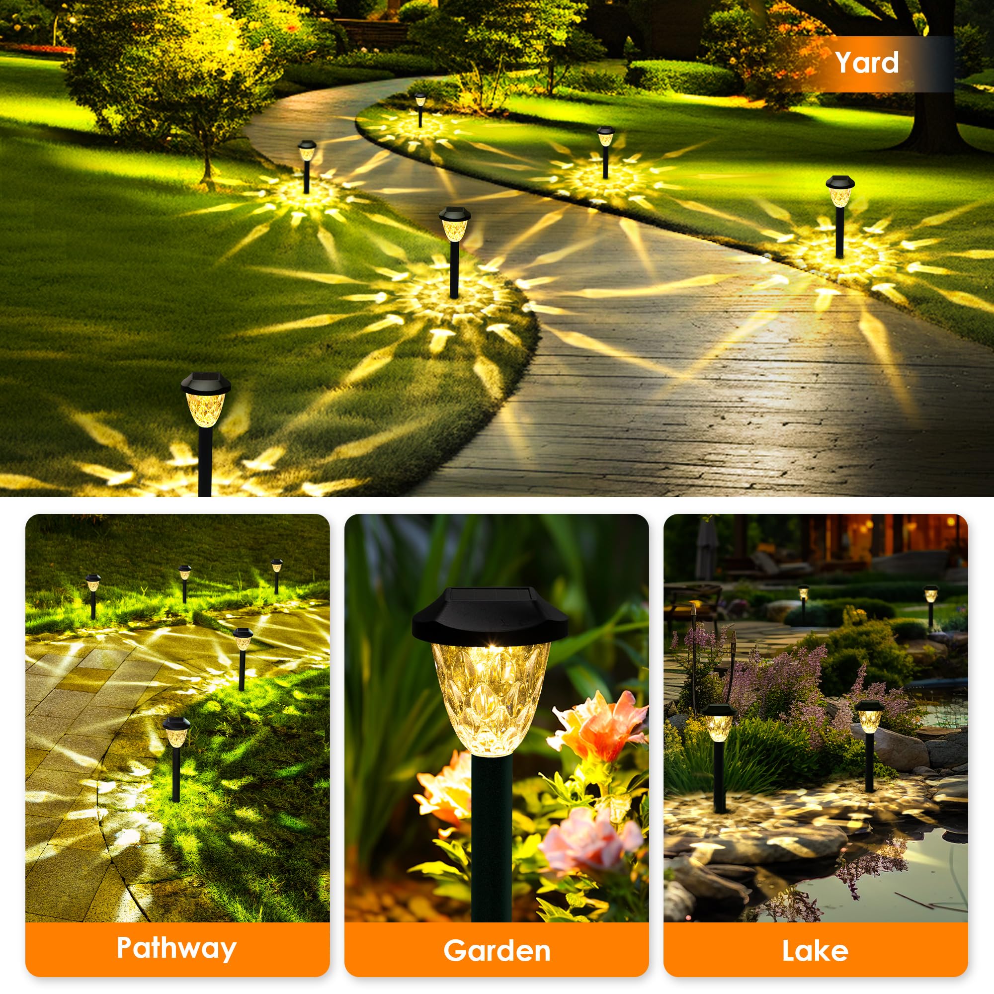GIGALUMI 8 Pack Solar Pathway Lights Outdoor - Waterproof Auto On/Off Solar Garden Lights for Yard, Walkway, Driveway & Lawn - Perfect for Landscape Lighting, Patio Decor & Backyard Illumination
