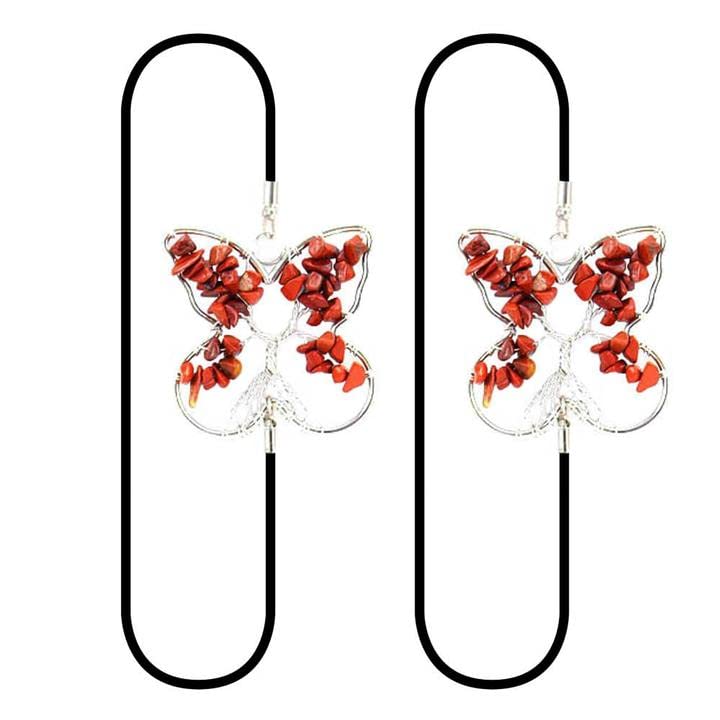 2 Pack Butterfly Shaped Elastic Metal Bookmarks with 7 Chakra Crystals & Red Jasper Tree of Life Design - Perfect Gift for Women, Book Lovers & Spiritual Readers - Great for Yoga Meditation, Journaling & Bible Study Accessories