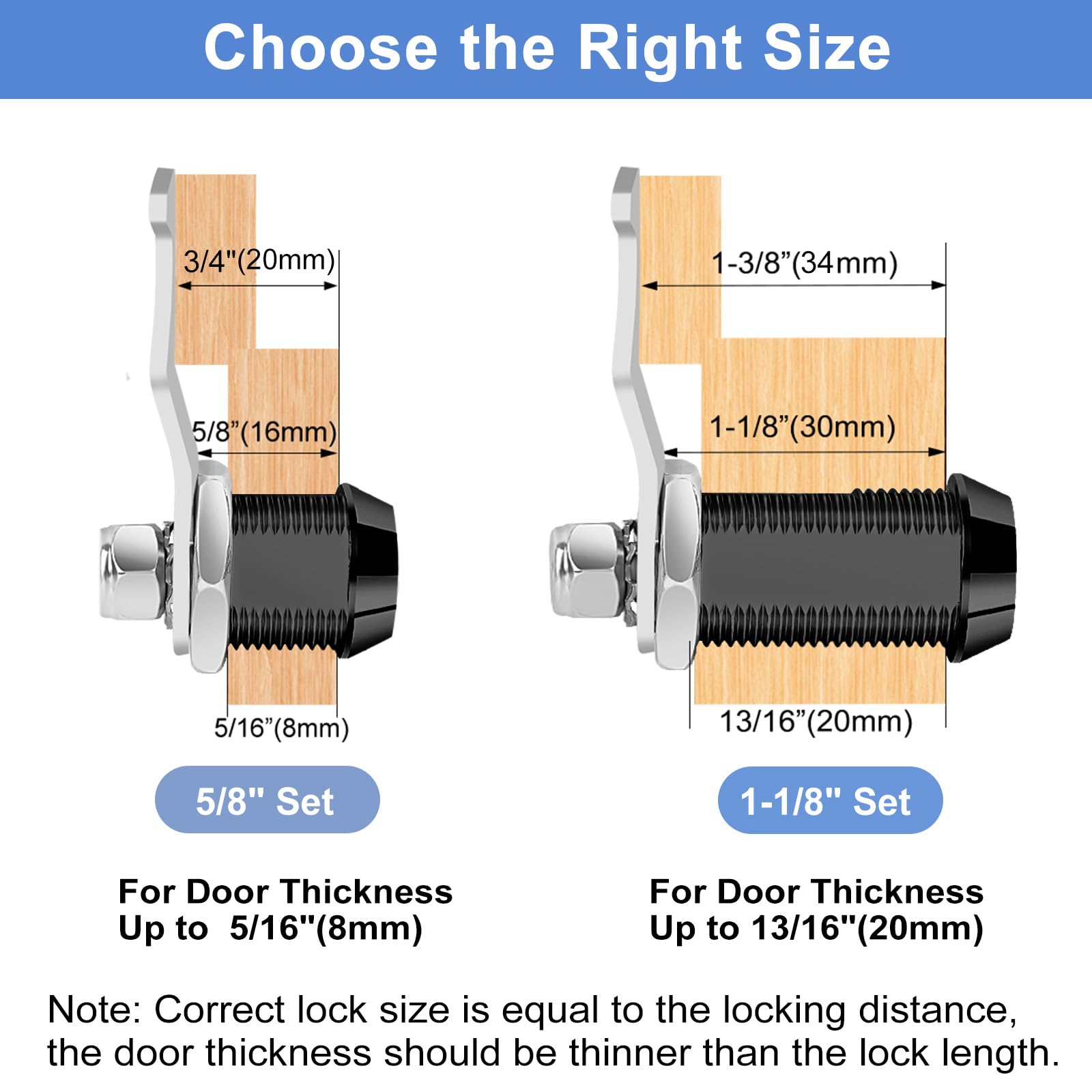 **Black Toolbox Lock with Keys (2 Pack) - Keyed Alike Cabinet Lock, 5/8