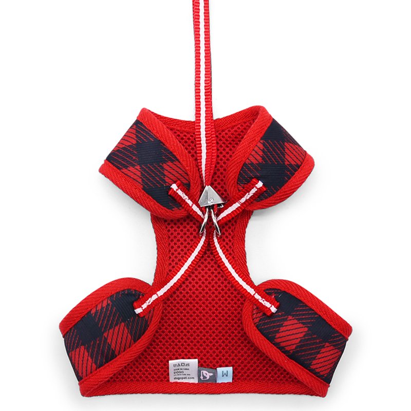 EasyGO Plaid Red Dog Harness - Adjustable & Reflective for Small to Medium Dogs - Perfect for Walking, Running & Outdoor Adventures