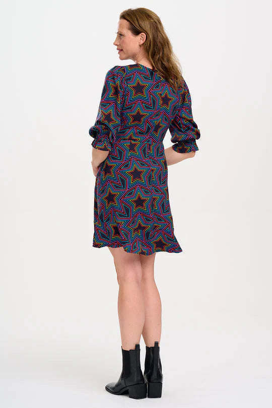 Lorelei Mini Dress - Black with Rainbow Star Print | Sexy Party Dress for Women | Perfect for Night Out, Club, and Special Occasions