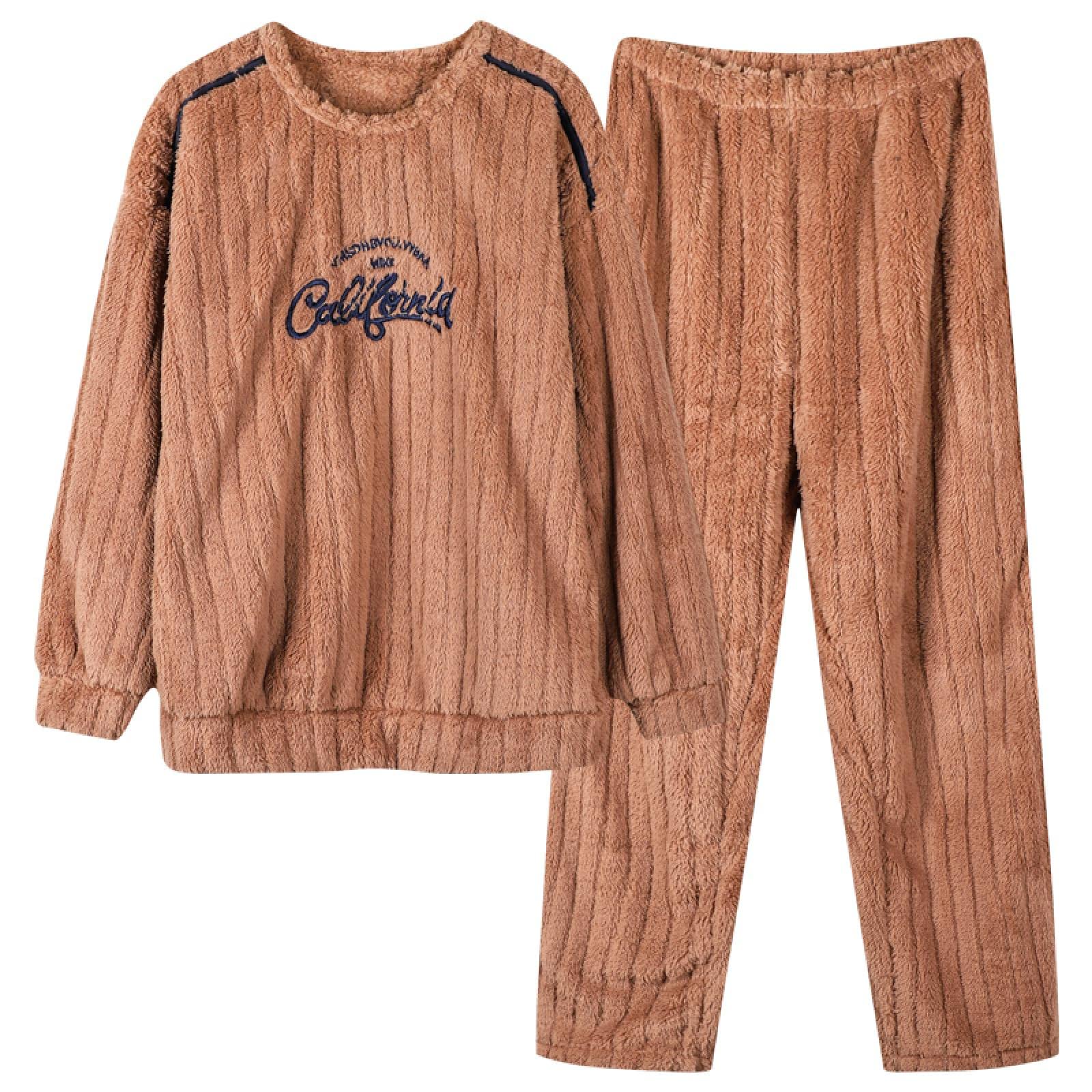 Men's Winter Pajamas Set - Thick Warm Long Sleeve Sleepwear for Men, Soft Loose Fit Plus Size Lounge Wear - Perfect for Cold Nights & Cozy Home Relaxation