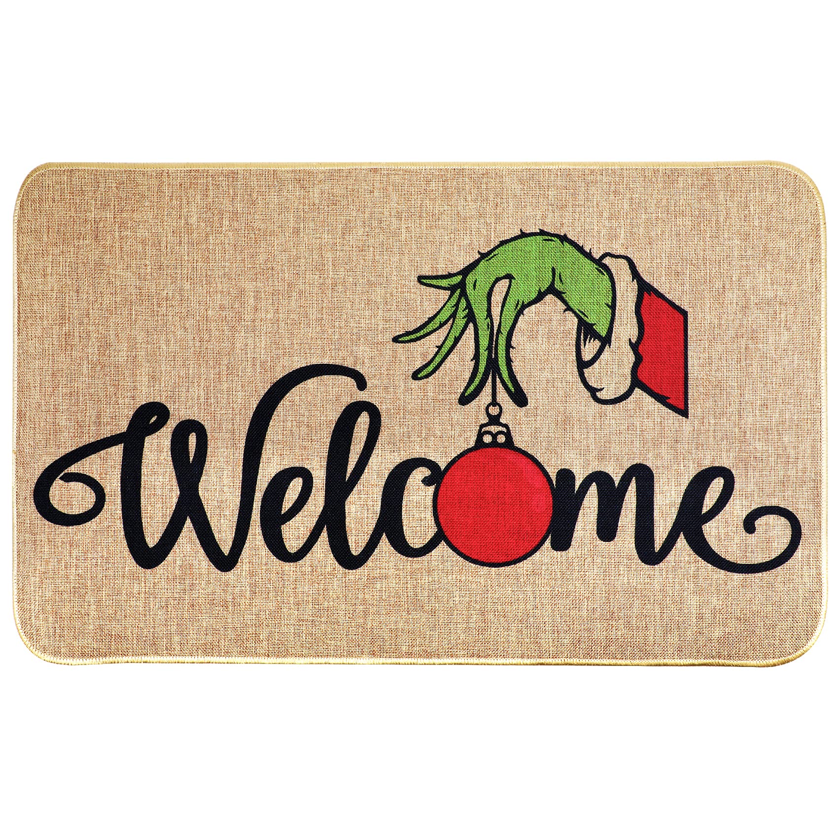 Erweicet Christmas Welcome Doormat - Non-Slip Washable Winter Rug with Snowflake Design for Indoor/Outdoor Use (Green Hand Pattern) - Perfect for Holiday Home Decor & Front Door Entryway
