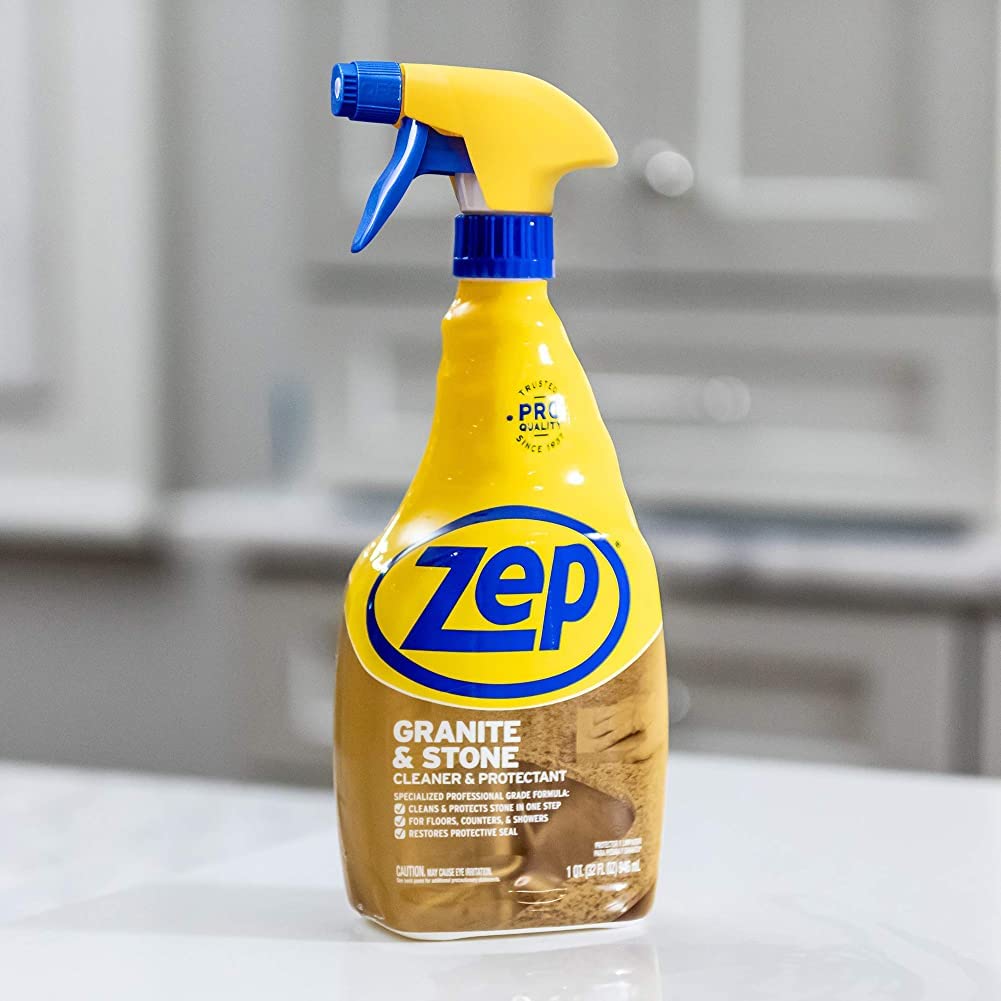 Zep Granite & Stone Cleaner & Protectant - 32 oz (Case of 12) | Safe for Countertops, Floors & Showers | Removes Stains & Restores Shine | Ideal for Kitchen, Bathroom & Outdoor Stone Surfaces