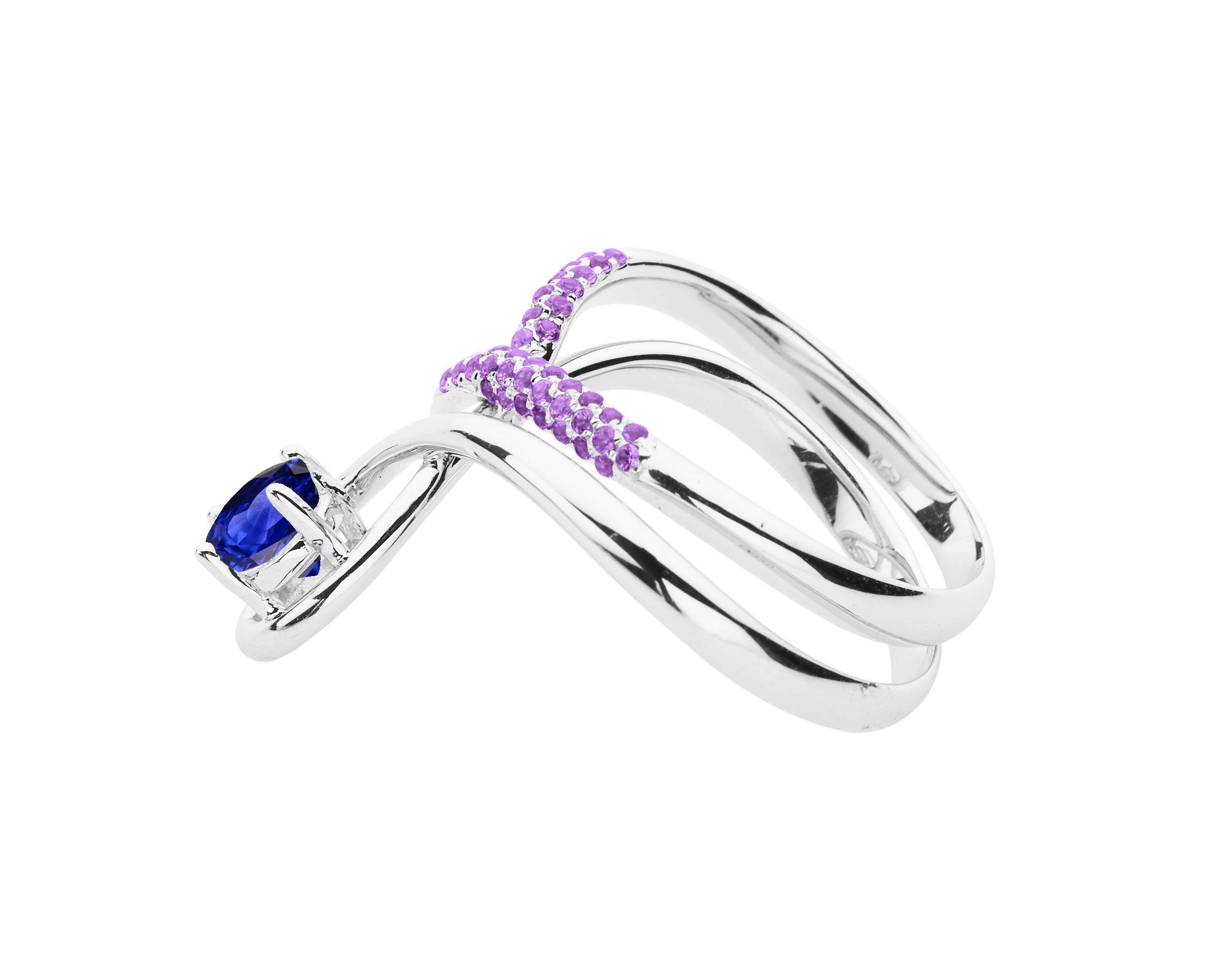 Majade Blue Sapphire & Amethyst Engagement Ring Set - 14K White Gold Handmade Wedding Band, Diamond Alternative for Unique Bridal Jewelry | Perfect for Proposals, Anniversaries & Romantic Occasions