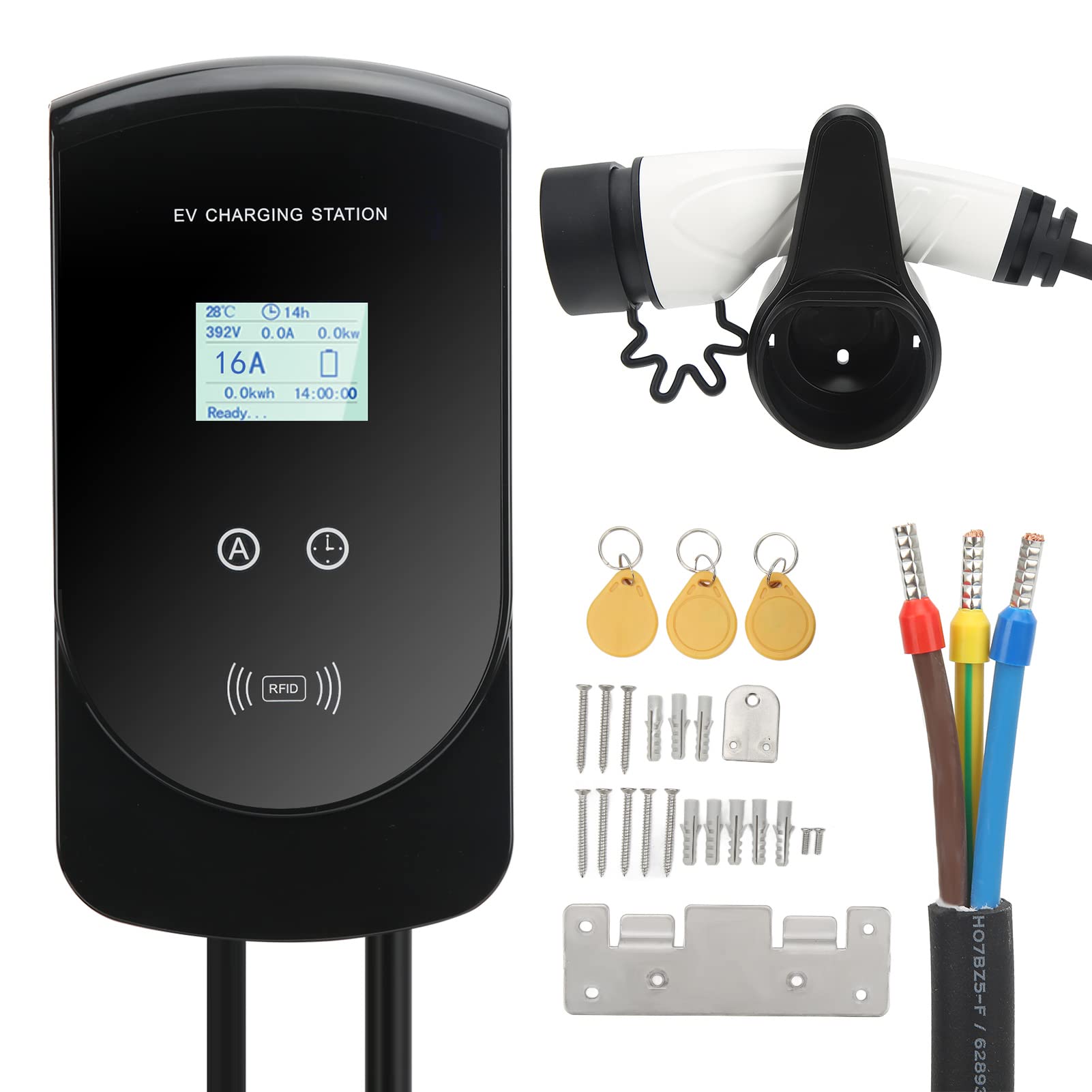 Ymiko 16A 415V Type 2 EV Charging Station - 11KW 3 Phase Portable Electric Vehicle Charger with 5m Cable (IEC 62196-2) - Perfect for Home, Office & Public Parking Charging