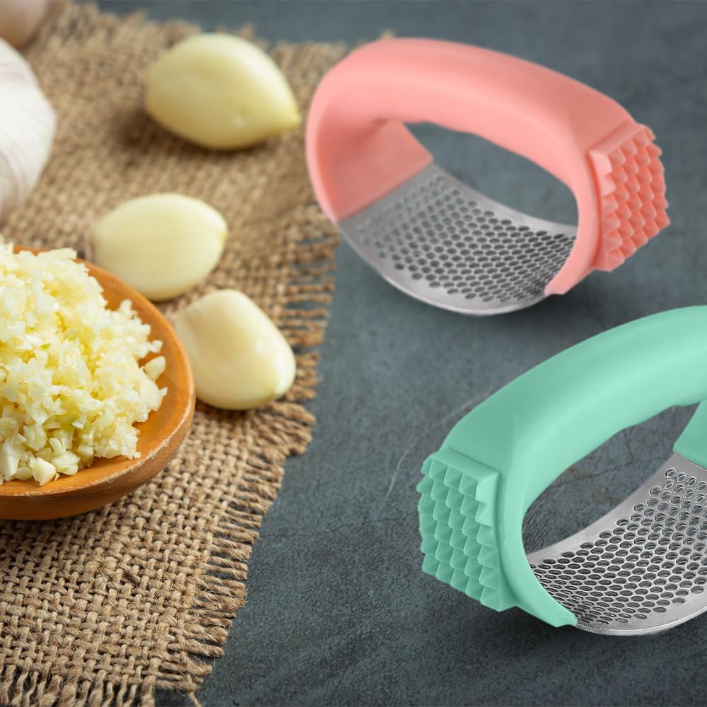 2025 Upgrade Stainless Steel Garlic Press - Manual Mincer & Crusher with Peeler for Cooking