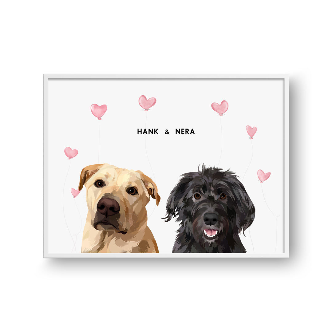 Custom Valentine's Pet Portrait - Personalized Gift for Two Pets - Perfect for Couples & Pet Lovers - Home Decor & Anniversary Gift Idea