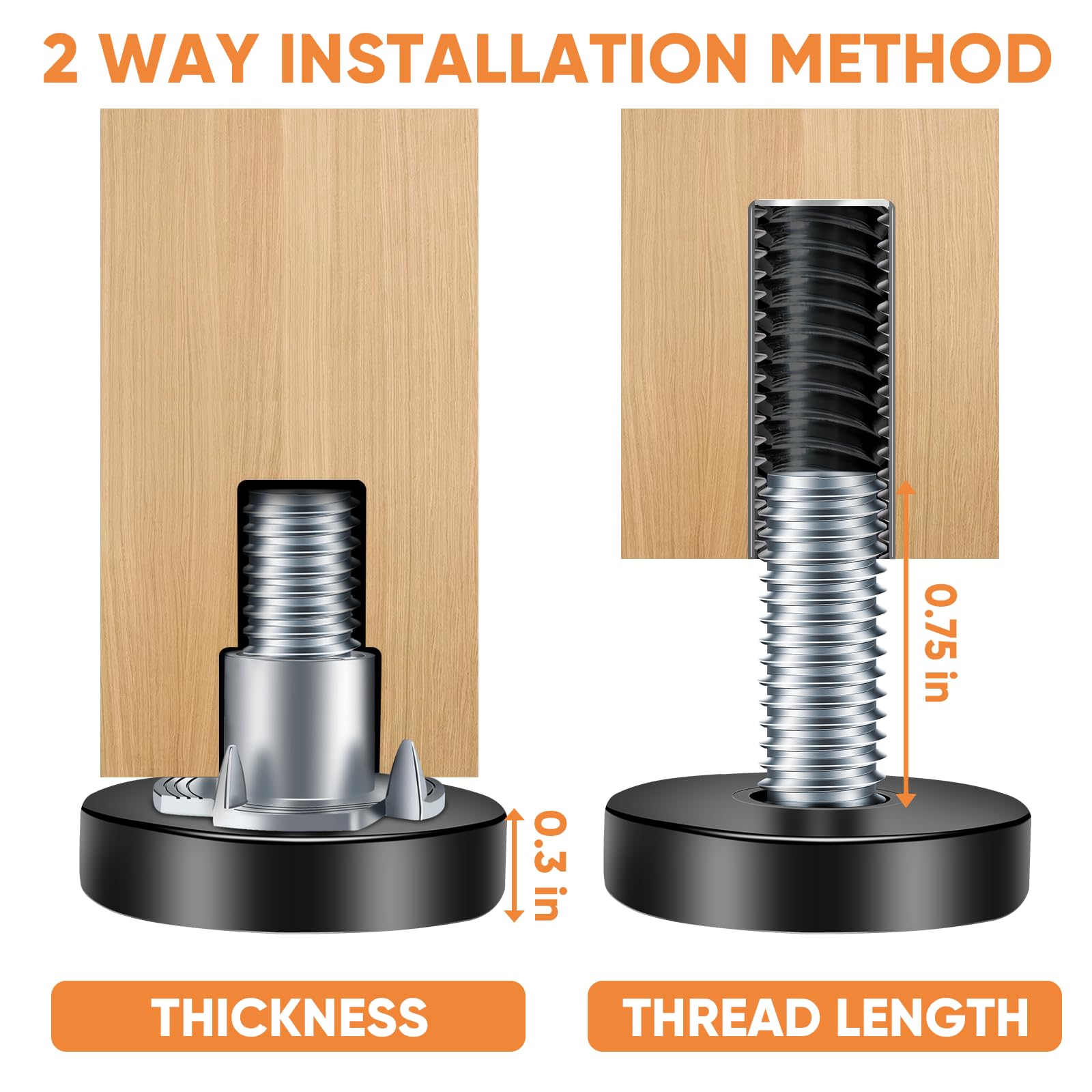 8 Pack M8 Thread Adjustable Furniture Leveling Feet - Heavy Duty Furniture Leg Levelers for Sofa, Table & Cabinet - Perfect for Uneven Floors & Home Office Setup
