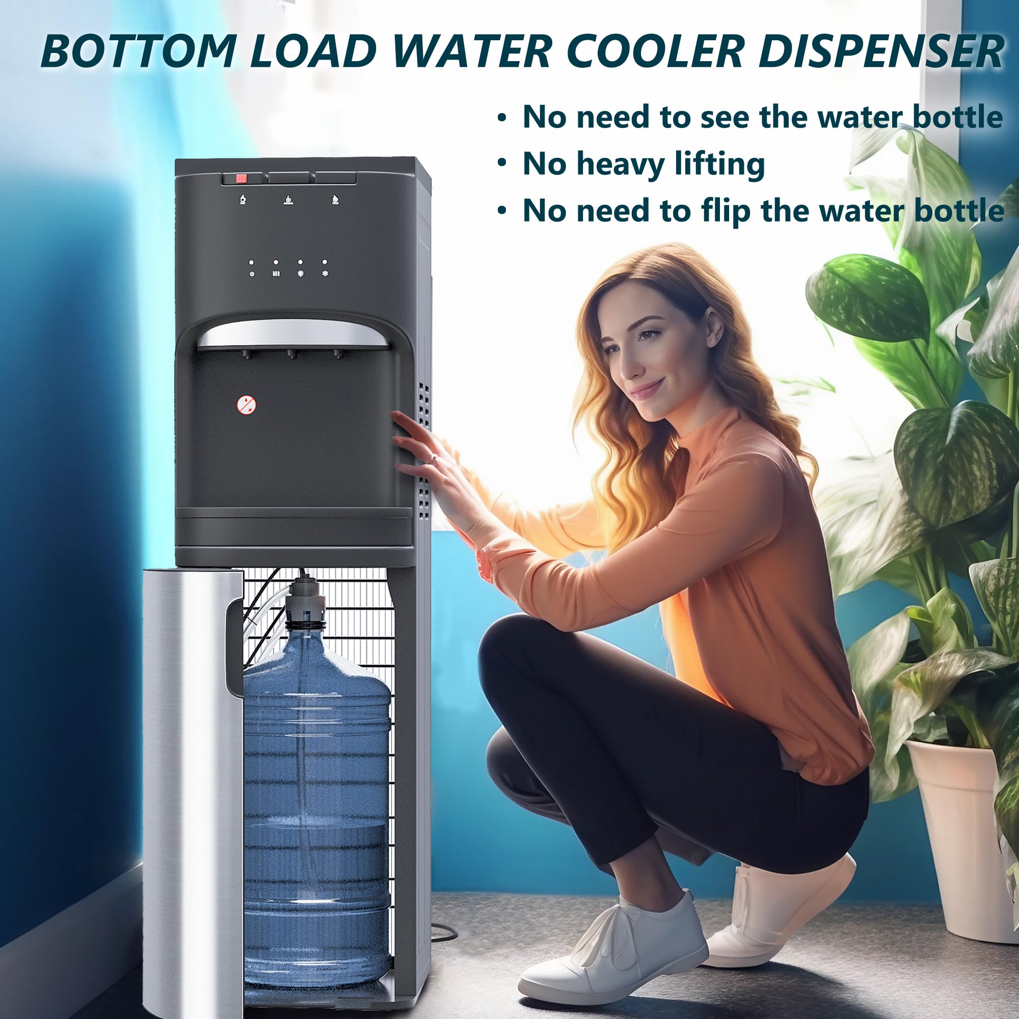 Self-Cleaning Bottom Loading Water Dispenser with UV Light - 3 Temperature Settings for 3/5 Gallon Bottles - Stainless Steel Home & Office Water Cooler - Perfect for Kitchen, Breakroom, or Conference Areas