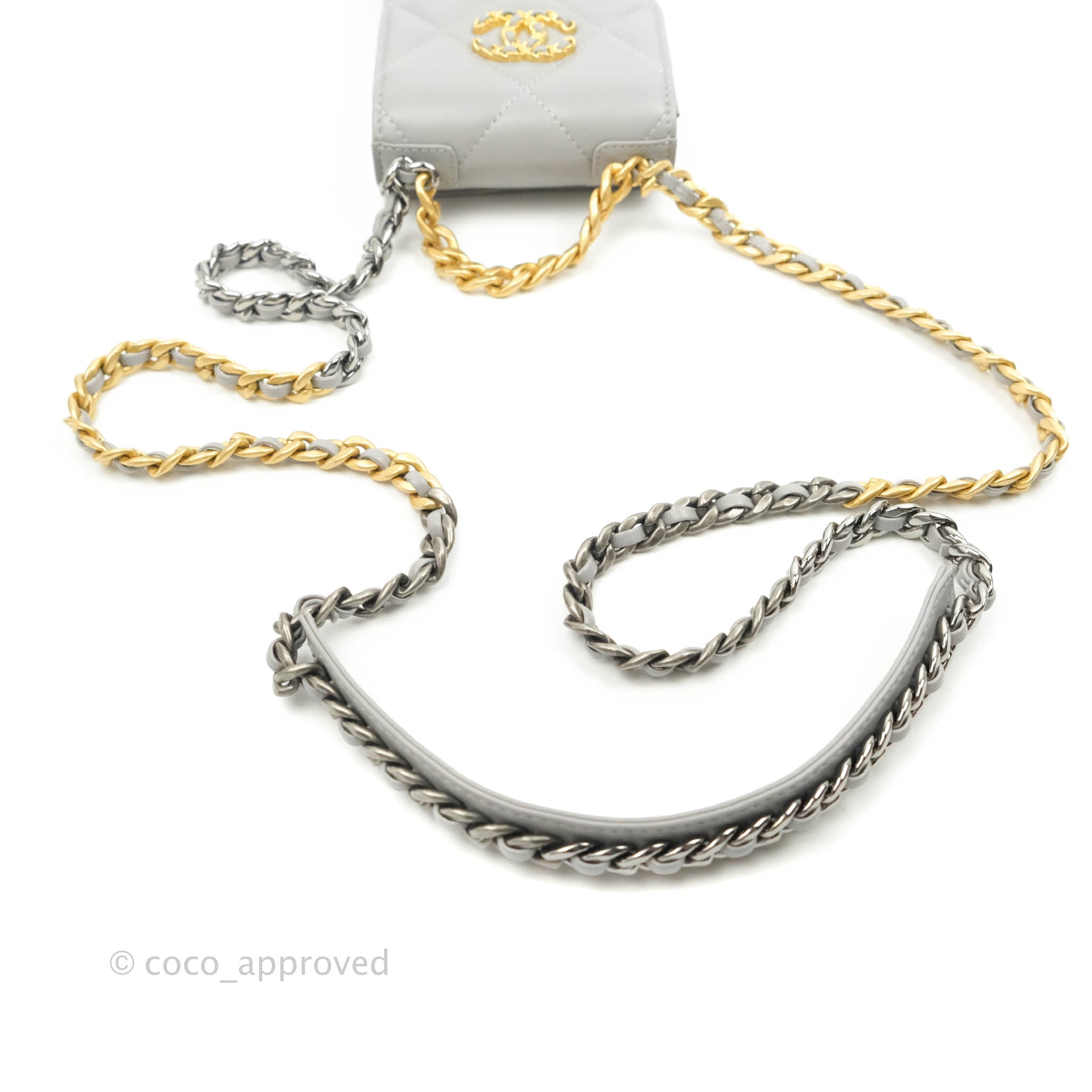 Chanel 19 Grey Mixed Hardware Phone Holder - Luxury Designer Phone Case for iPhone & Android - Perfect for Everyday Use, Travel & Fashion Accessories