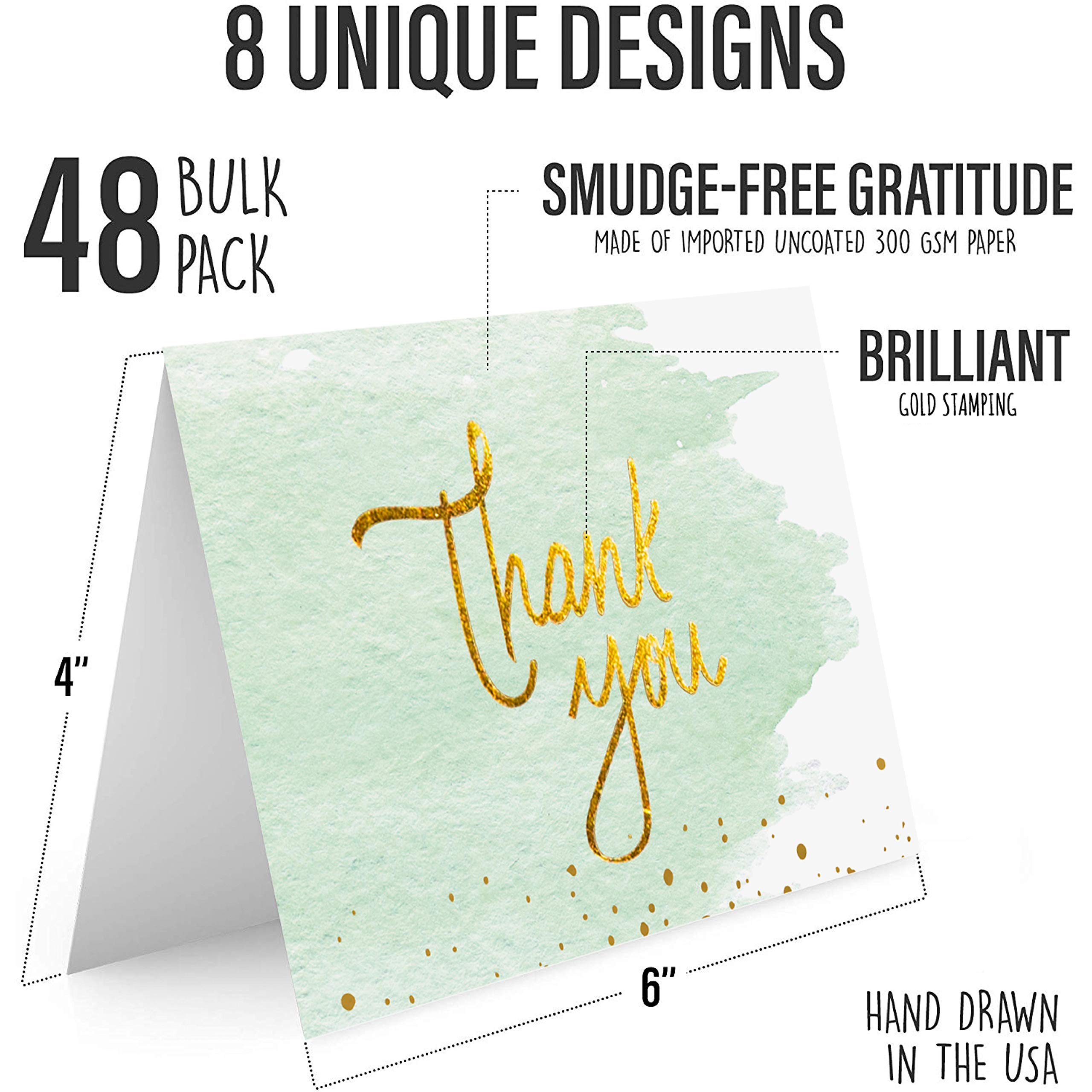 Premium Gold & Watercolor Thank You Cards - Bulk Set of 48 Blank Cards with Envelopes | Perfect for Baby Showers, Weddings & Bridal Showers | Elegant Stationery for Special Occasions & Appreciation Notes